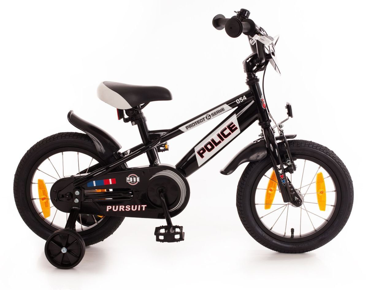 Bachtenkirch Kinderfahrrad 14" 14 Zoll Kinder Jungen Polizei Police Fahrrad Bmx Mtb Schwarz, Rücktritt, Stützräder