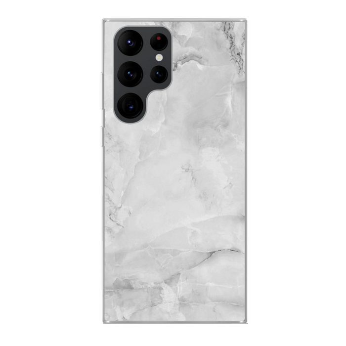 MuchoWow Handyhülle Marmor - Stein - Weiß - Grau - Marmoroptik Phone Case Handyhülle Samsung Galaxy S22 Ultra Silikon Schutzhülle
