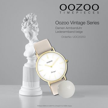 OOZOO Quarzuhr Oozoo Damen Armbanduhr Vintage Series, (Analoguhr), Damenuhr rund, groß (ca. 40mm) Lederarmband, Fashion-Style
