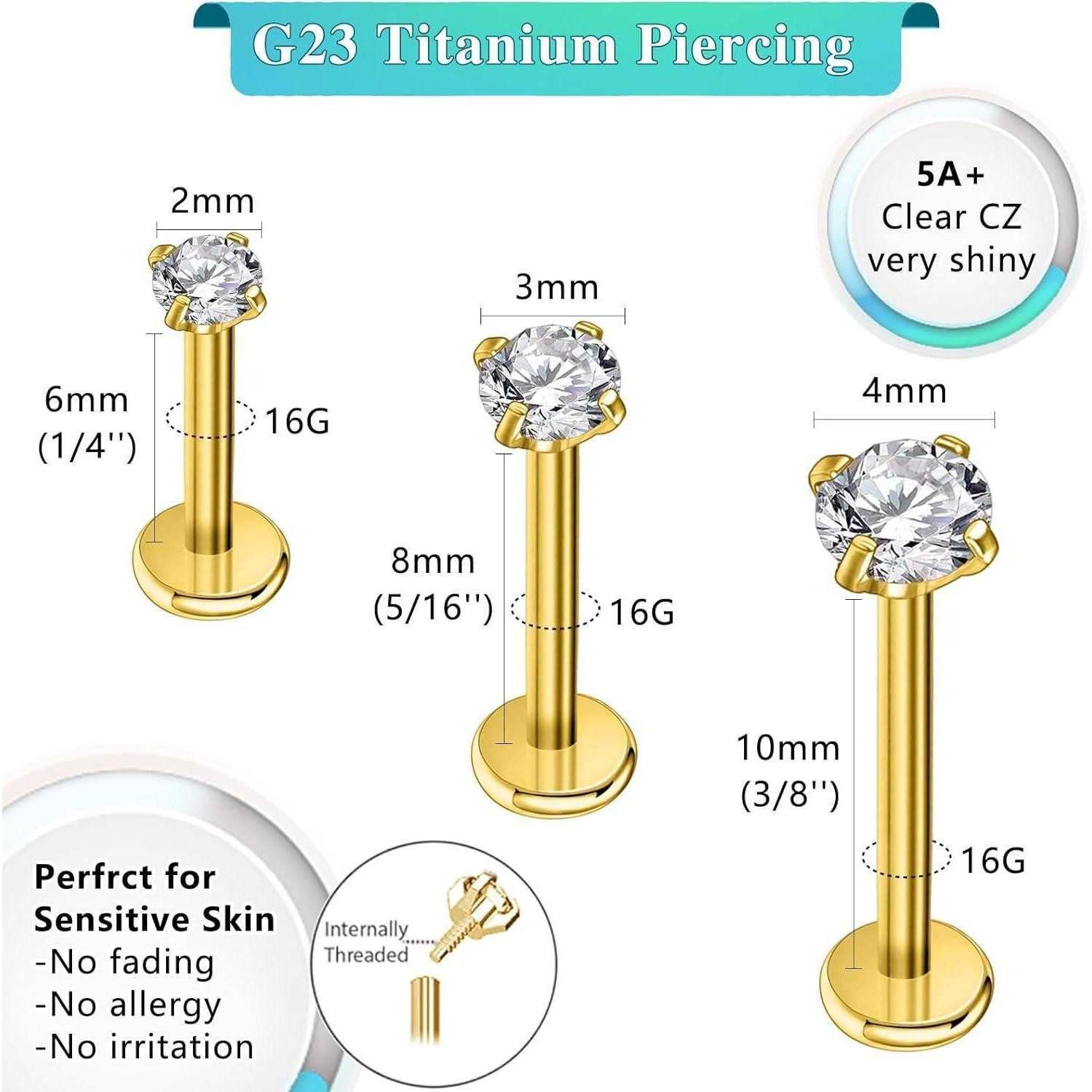 LuxusKollektion Piercing-Set Piercing Titan G23 Tragus Helix gold CZ Bar Di günstig online kaufen