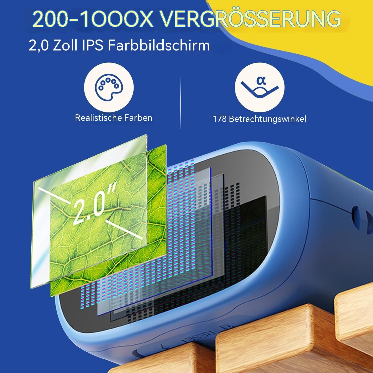 Topcony 2-in-1 Kindermikroskop & Teleskop, 2" Display Kindermikroskop (200x-1000x, 200x-1000x, 2-in-1 Kindermikroskop (1000x) & Teleskop (10x)