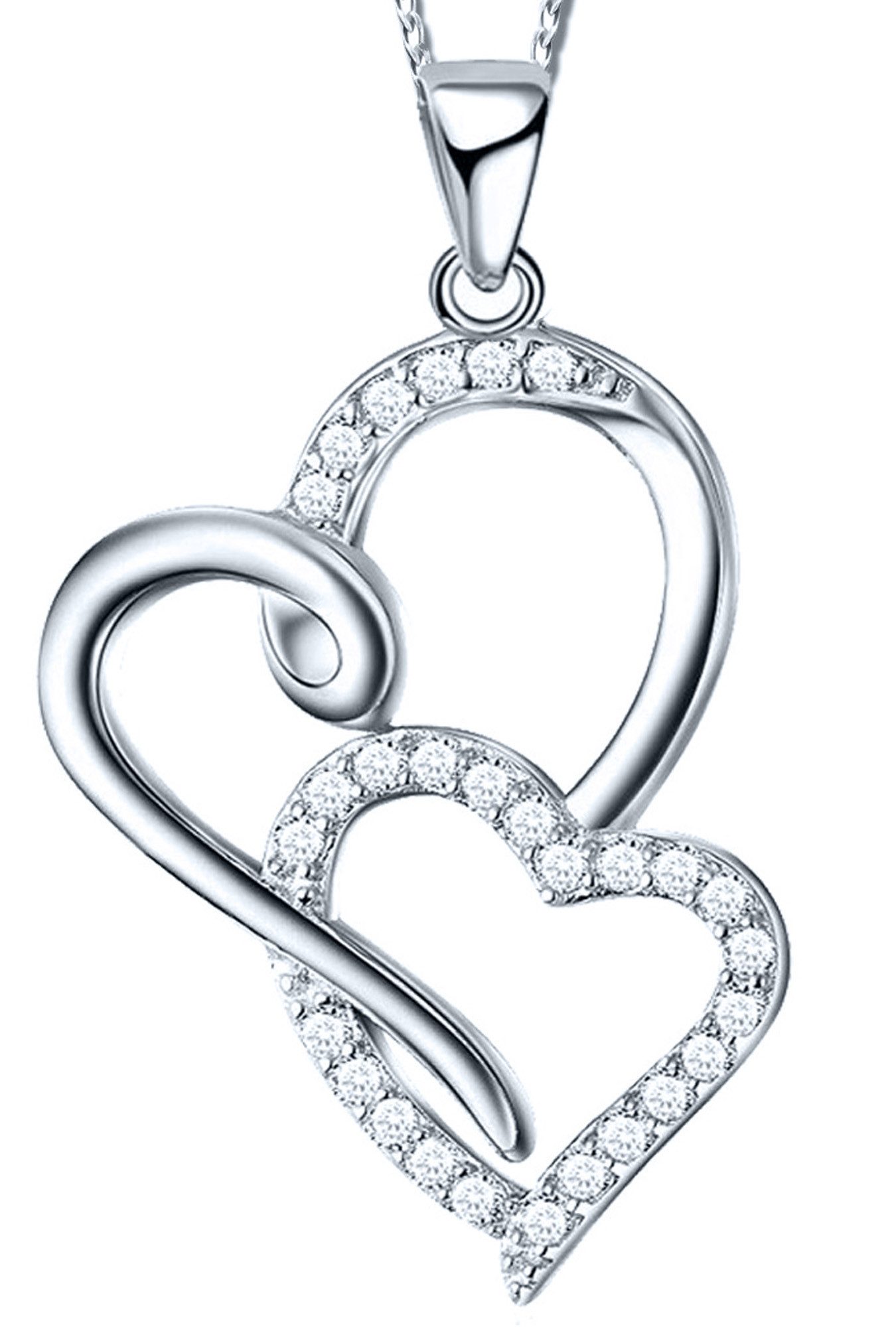 Silberkette Herzkette 925 Sterling Silber Kette mit Herz Anhänger