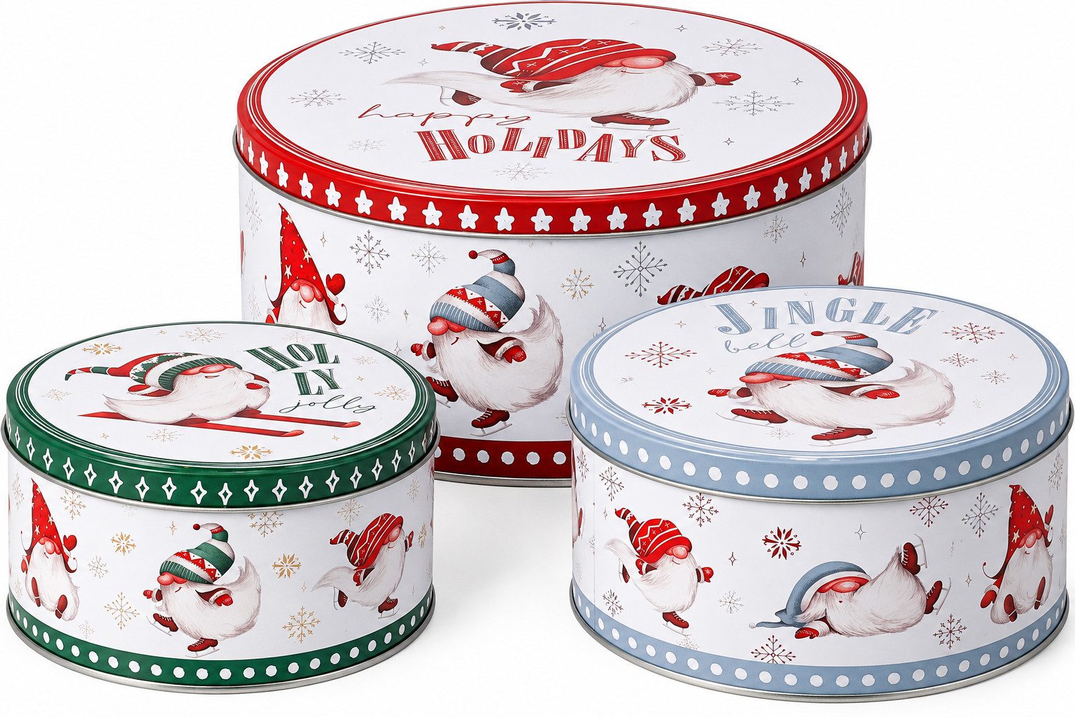 matrasa Keksdose Wichtelzauber aus Metall – Weihnachtsdosen für Plätzchen Ø 20/17/13 cm, Metall, (Set, 3-tlg., 3er Set), Lebensmittelecht