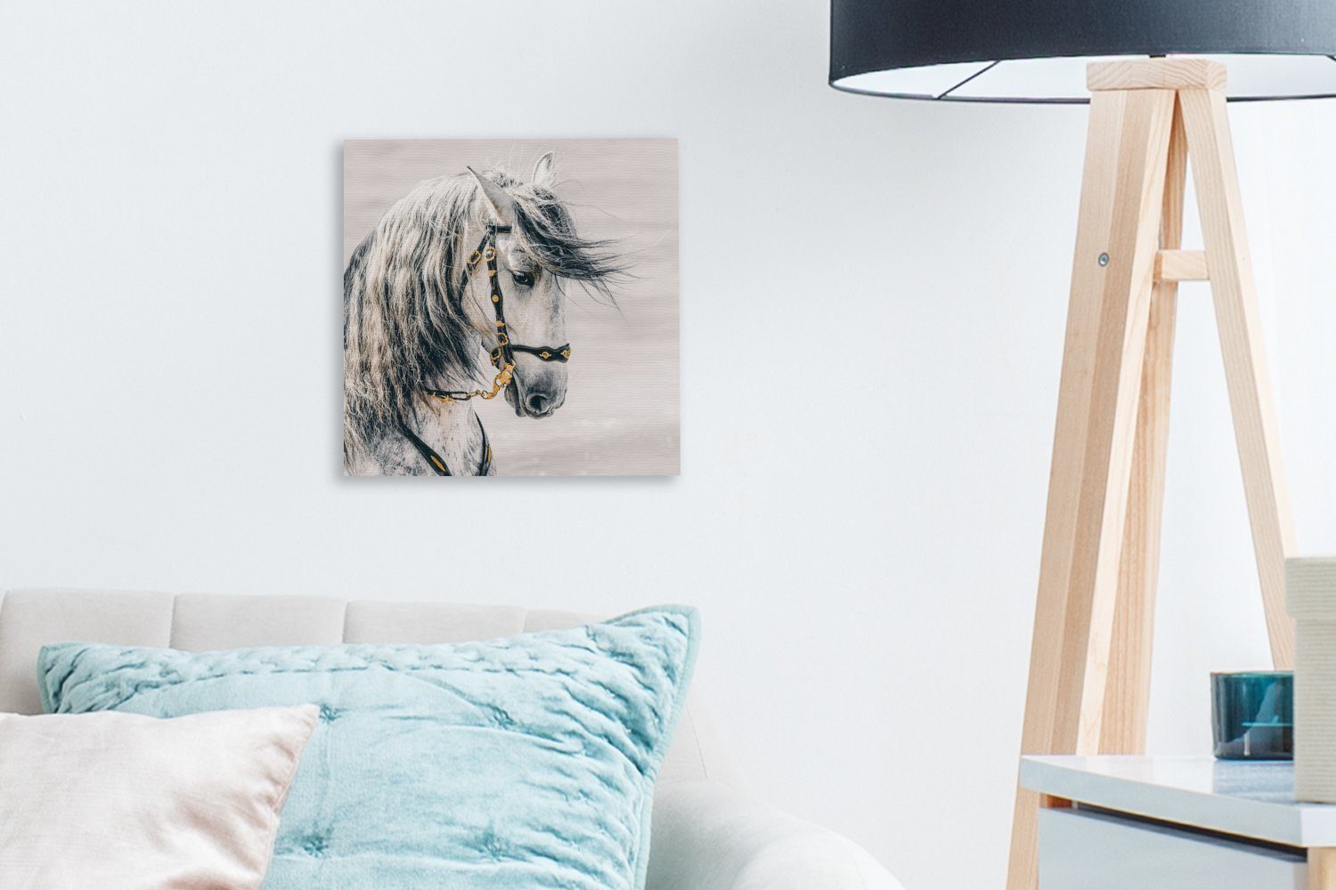 OneMillionCanvasses® Leinwandbild Pferd - Weiß Wohnzimmer (1 St), - Schlafzimmer Gold, für Leinwand Bilder