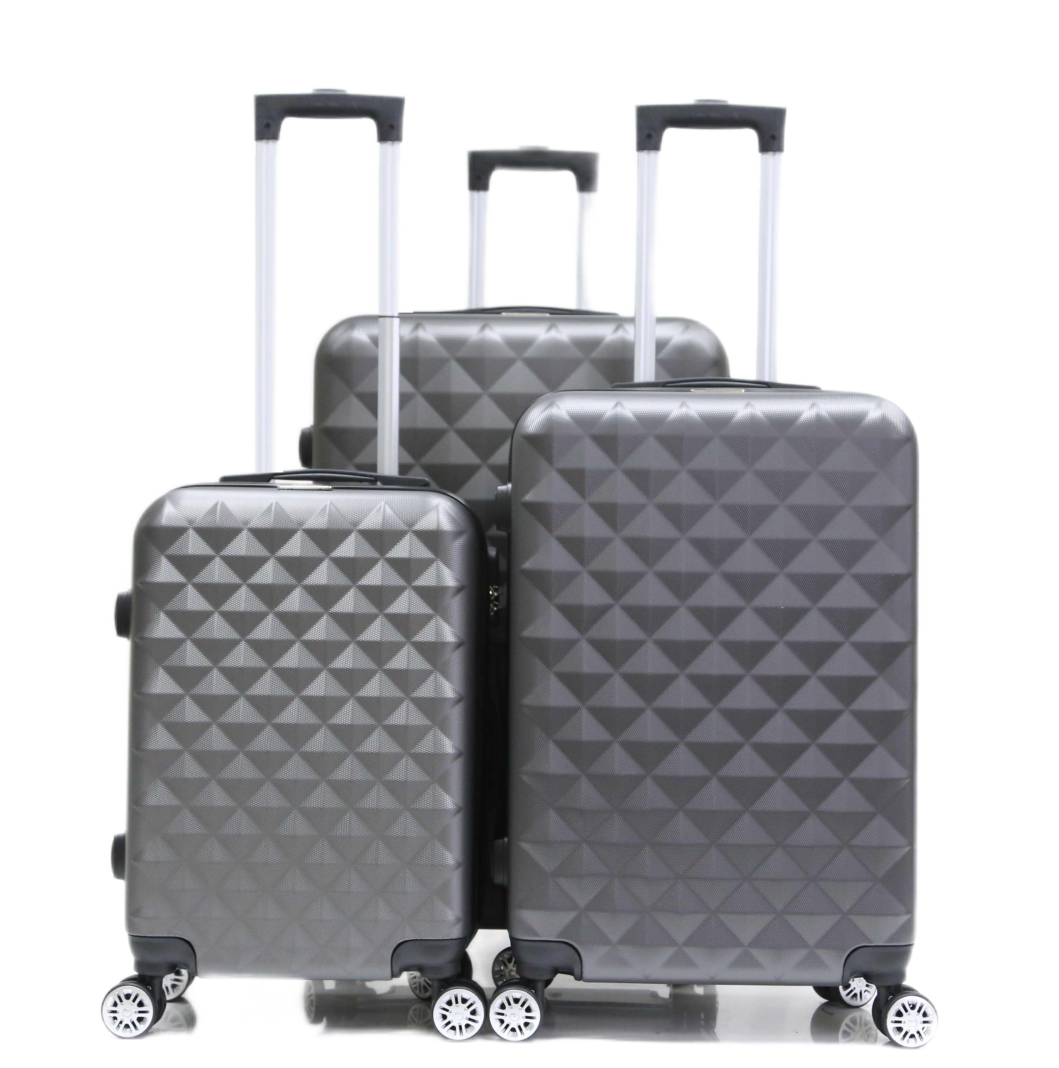 Cheffinger Koffer Koffer 3 tlg Hartschale Trolley Set Kofferset Handgepäck ABS-07, 4 Rollen Silber