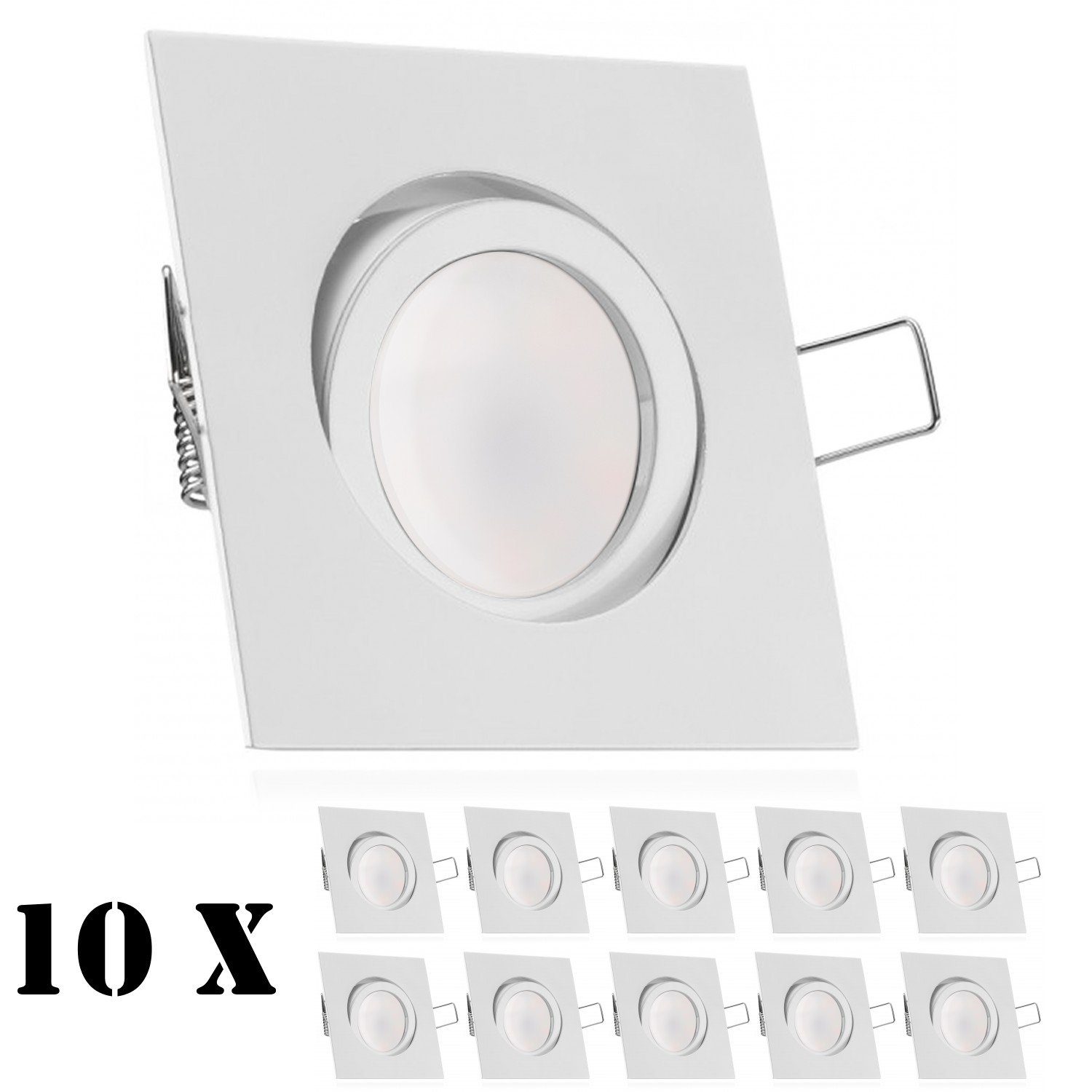 extra weiß LED in Einbaustrahler Einbaustrahler 5W LED flach matt Set Leuchtmitt mit LEDANDO 10er