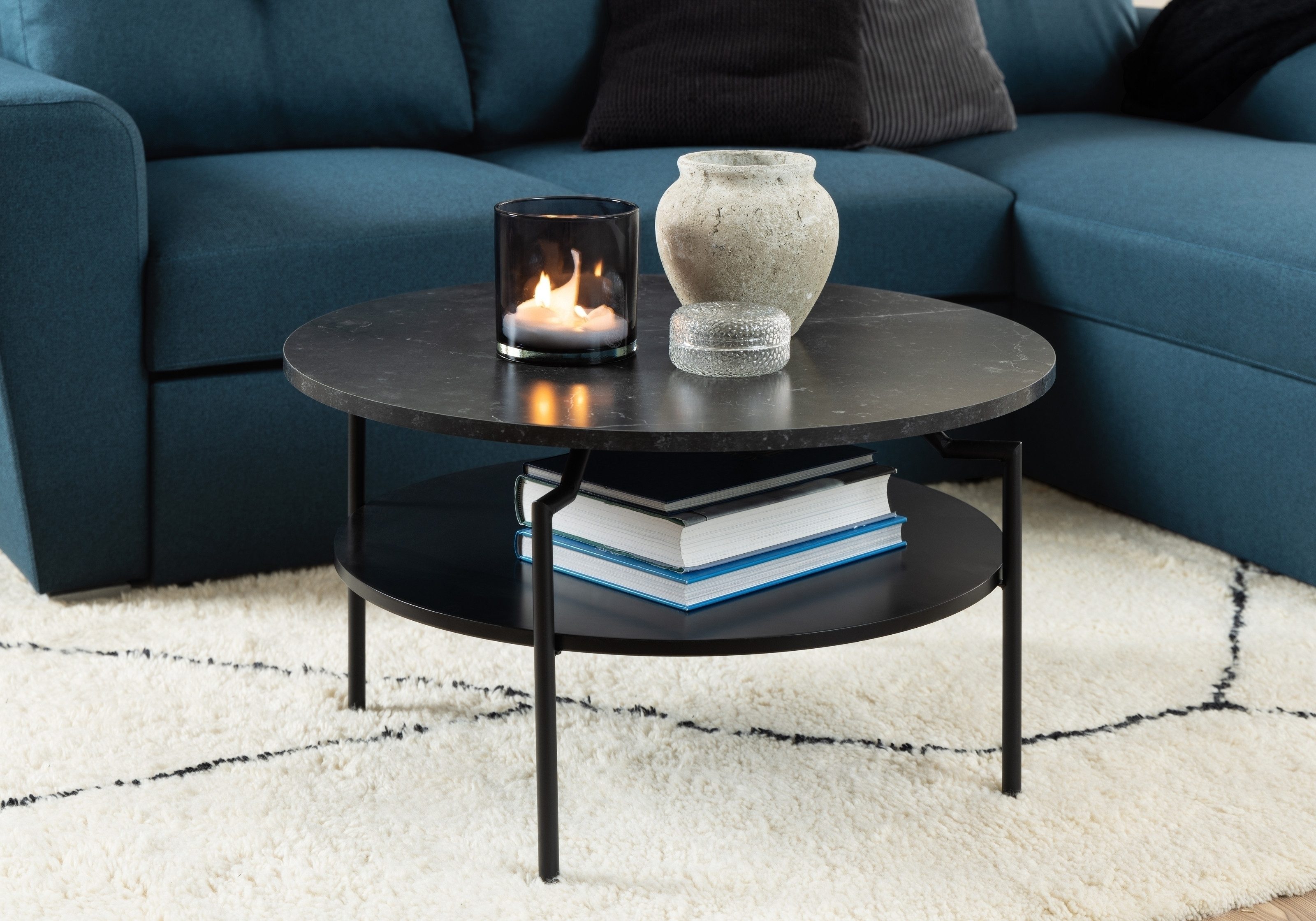Couchtisch in schwarz, MDF, Stahl - 45x80cm (HxD)