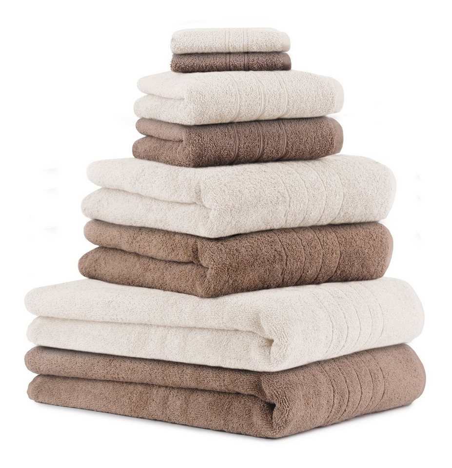 Betz Handtuch Set 8-TLG. Handtuch-Set Deluxe 100% Baumwolle 2 Badetücher 2  Duschtücher 2 Handtücher 2 Seiftücher Farbe Mokka und Creme, 100% Baumwolle,  (8-tlg)