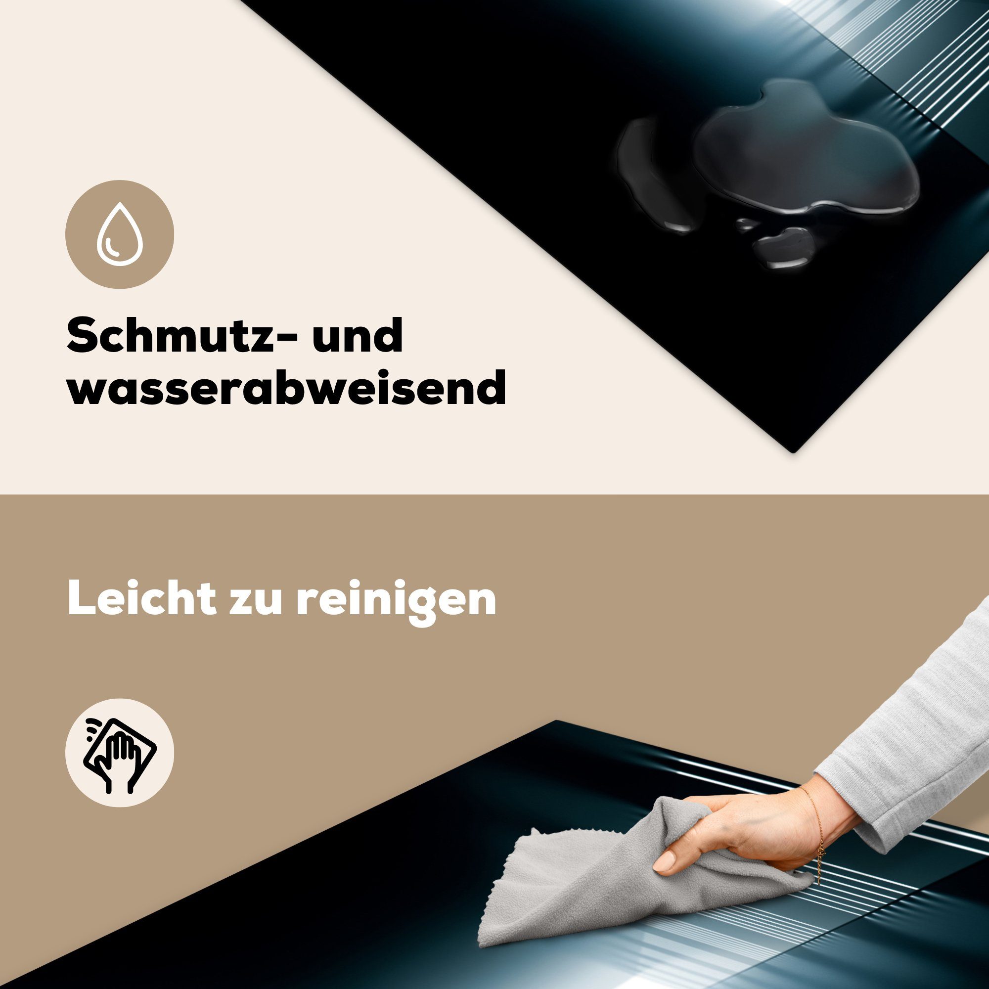 Vinyl, an Seite, 3D-Illustration (1 mit Herdblende-/Abdeckplatte leuchtenden Ceranfeldabdeckung, cm, für Streifen der 78x78 küche tlg), MuchoWow Arbeitsplatte