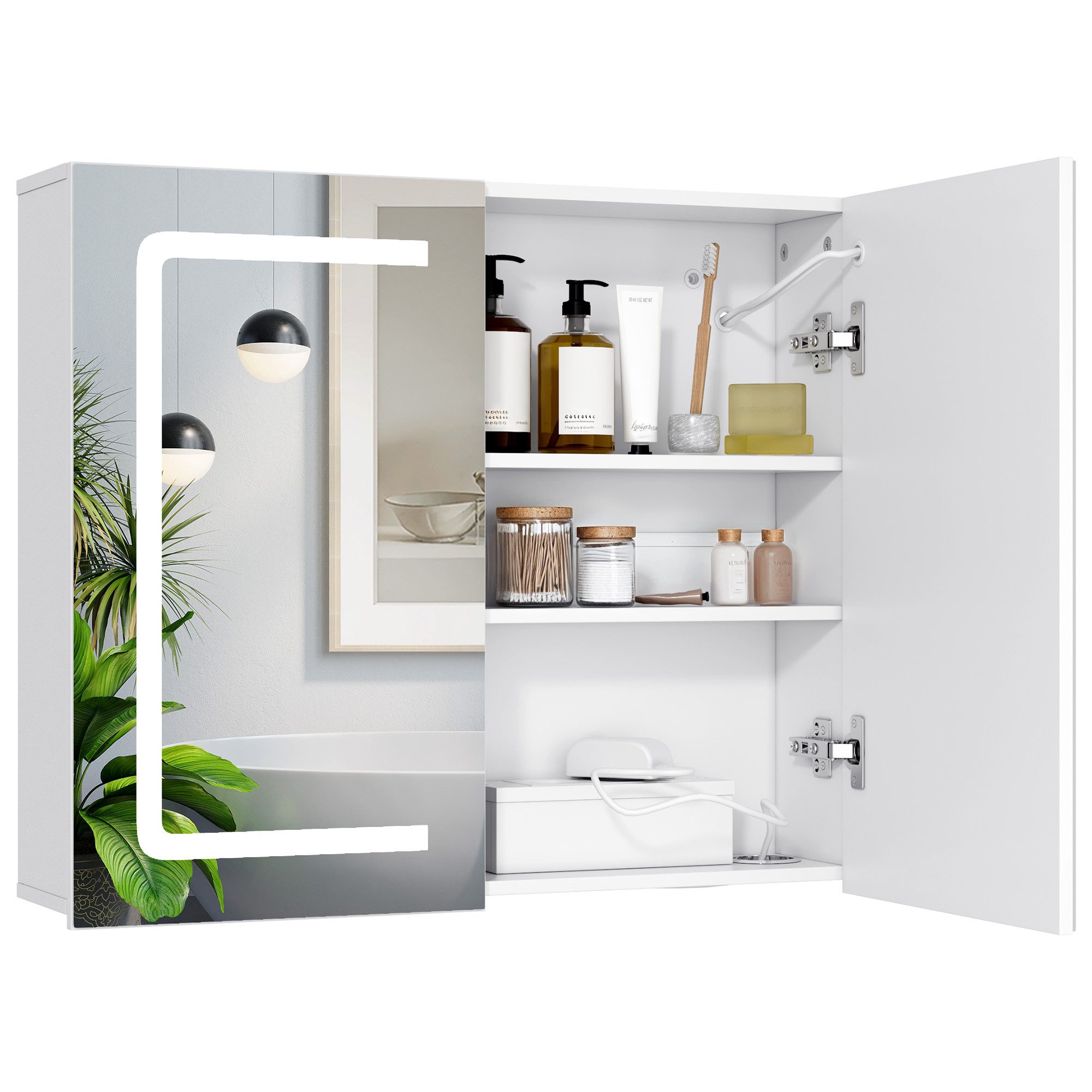 Bealife Spiegelschrank Badezimmerschrank Dreistufiger Stauraum LED-Beleucht günstig online kaufen