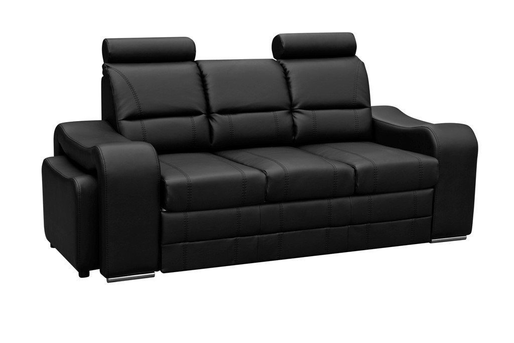 Siblo 3-Sitzer Funktionales Sofa Venus mit Hocker Schwarzes Öko-Leder