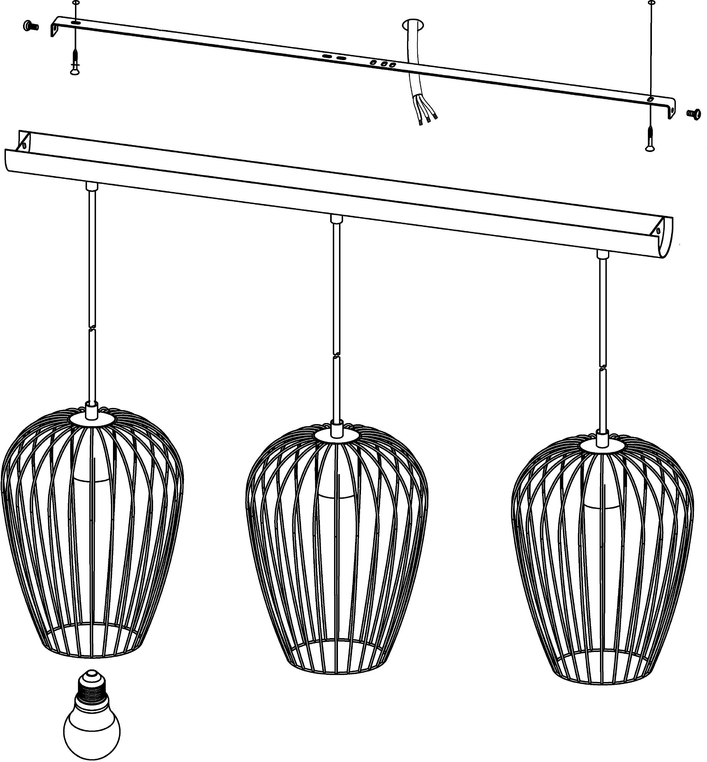 EGLO Hängeleuchte NEWTOWN Pendellampe, Stahl, E27, IP20, Vintage, Esszimmerlampe, Lampe, ohne Leuchtmittel, Hängeleuchte, L70 x B16 x H110 cm, schwarz, 3X60W exkl.