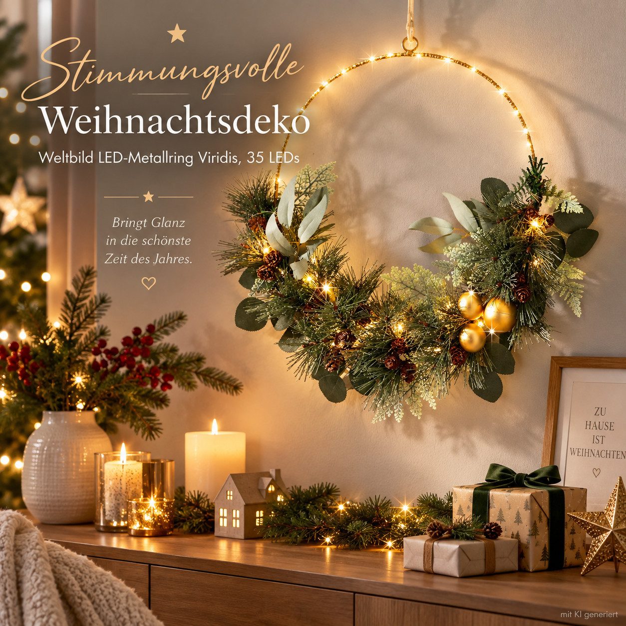 Weltbild LED Dekolicht LED-Metallring Viridis 35 LEDs LED Ring Dekoring Lichtring Dekoration, Lichtdeko Leuchtring Metallring Weihnachtsdeko Adventsdeko – Bild 3 von 5