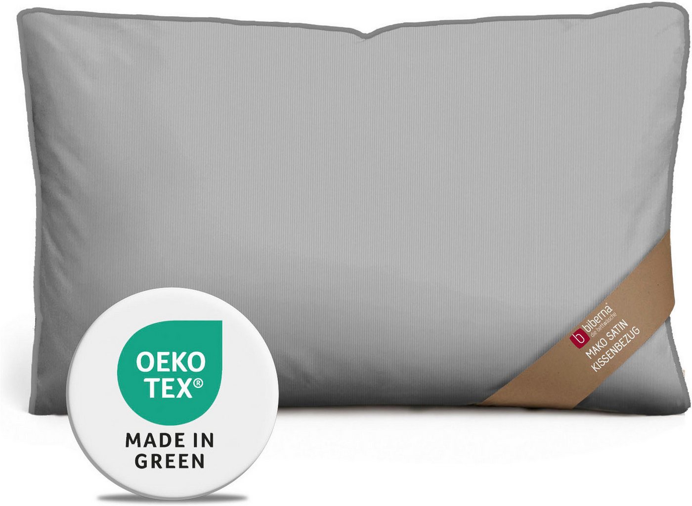Biberna Kissenbezug 0615211 Premium Satin aus 100% Baumwolle mit Reißverschluß, 40x80 cm, (1 Stück), seidig glatt & atmungsaktiv, Reißverschluss, Feine Streifen