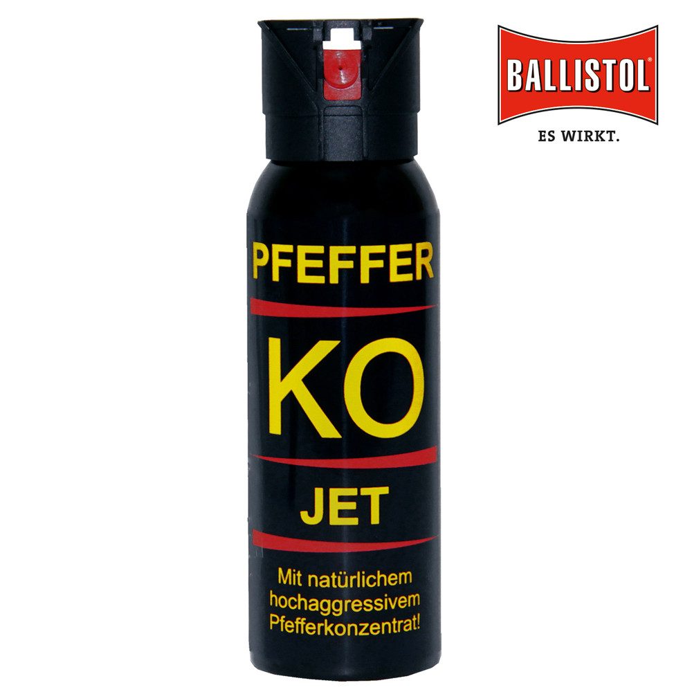 Ballistol Marderspray BALLISTOL Pfeffer-KO-Spray Jet 100ml, Tierabwehrspray, Reichweite bis ca. 4–5 m – konzentrierter Strahl, Pfeffer-KO Spray zur Abwehr aggressiver Tiere bei Spaziergängen