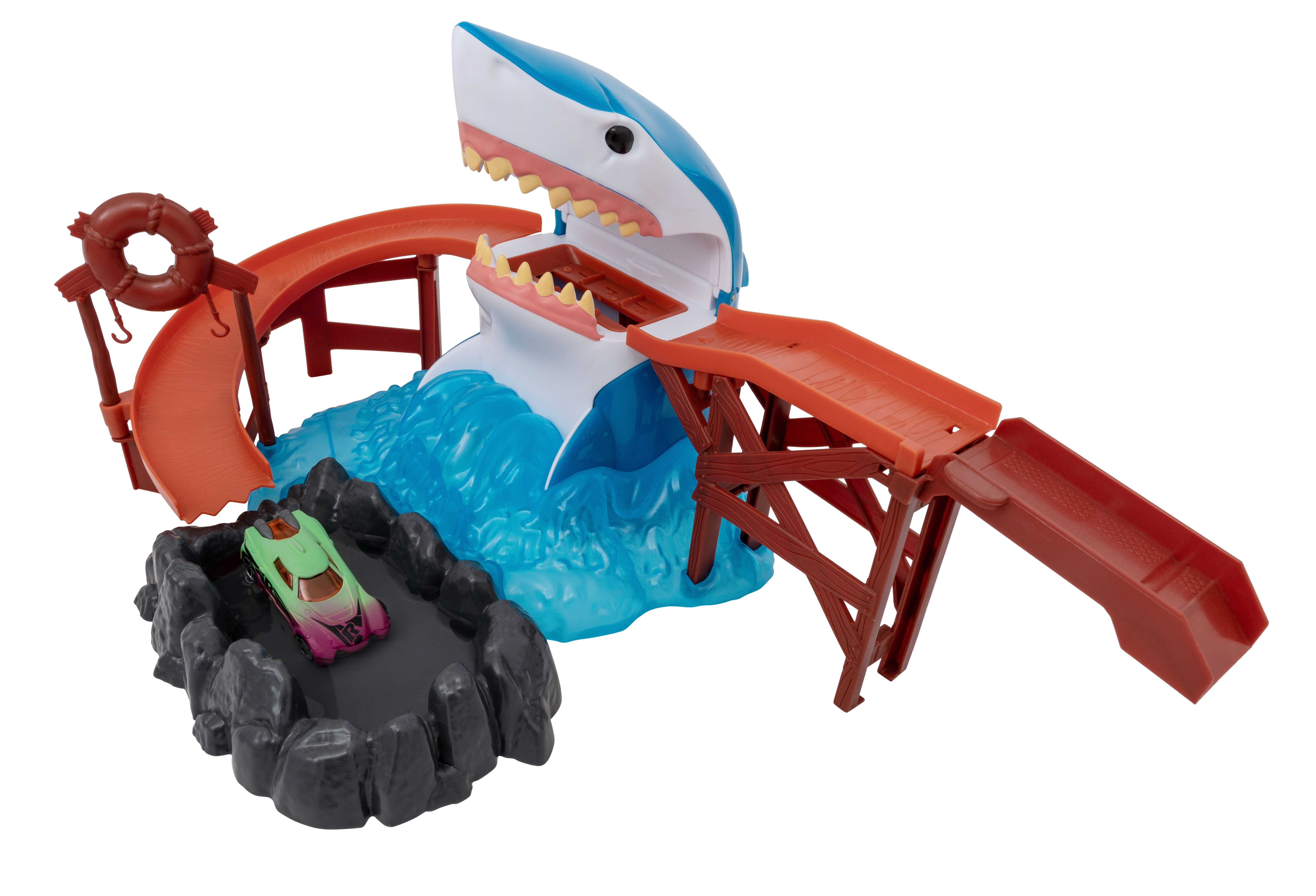 HTI Autorennbahn Teamsterz Haifischbiss Shark Bite mit Farbwechsel Auto, Ändert die Farbe automatisch bei Kontakt mit kaltem Wasser