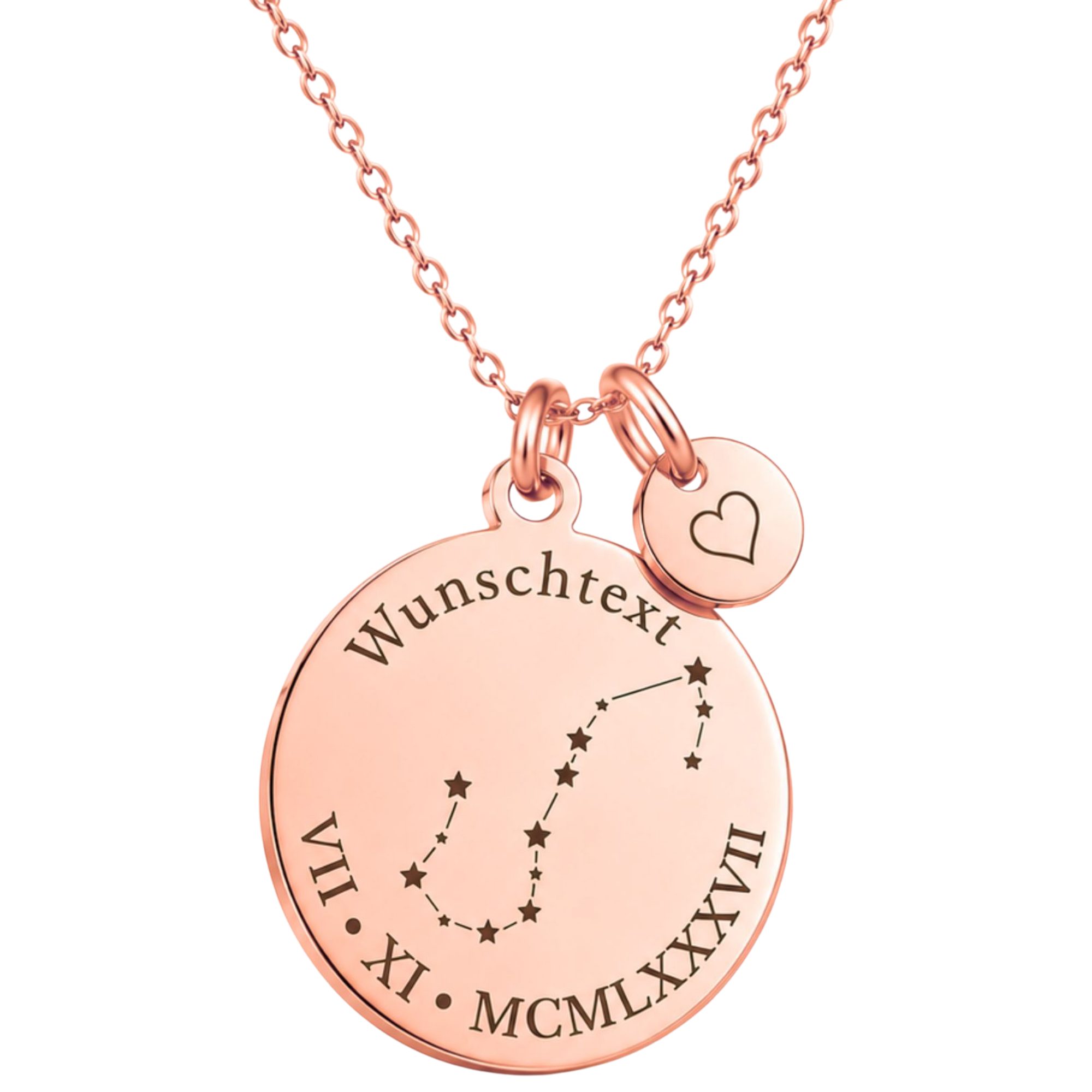 BS Schmuckdesign Kette mit Anhänger mit Gravur Personalisierte Halskette Damen Sternbild Gravur Römische Zahlen (inkl. Gravur), vollständig personalisierbar inkl. Geschenkbox