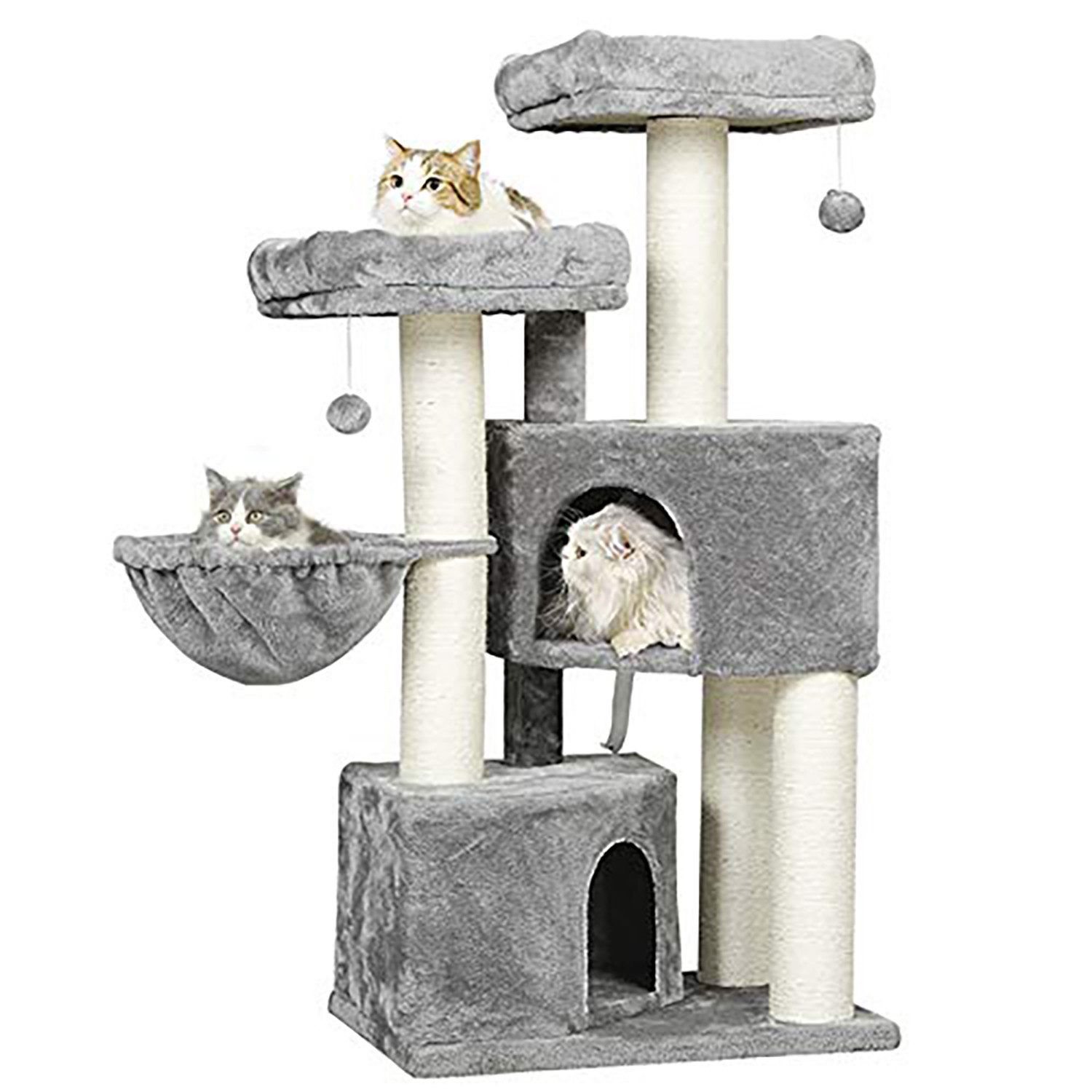 Kratzbaum groß für Katzen stabil mit Sisal-Kratzstangen, 2 Aussichtsplattform