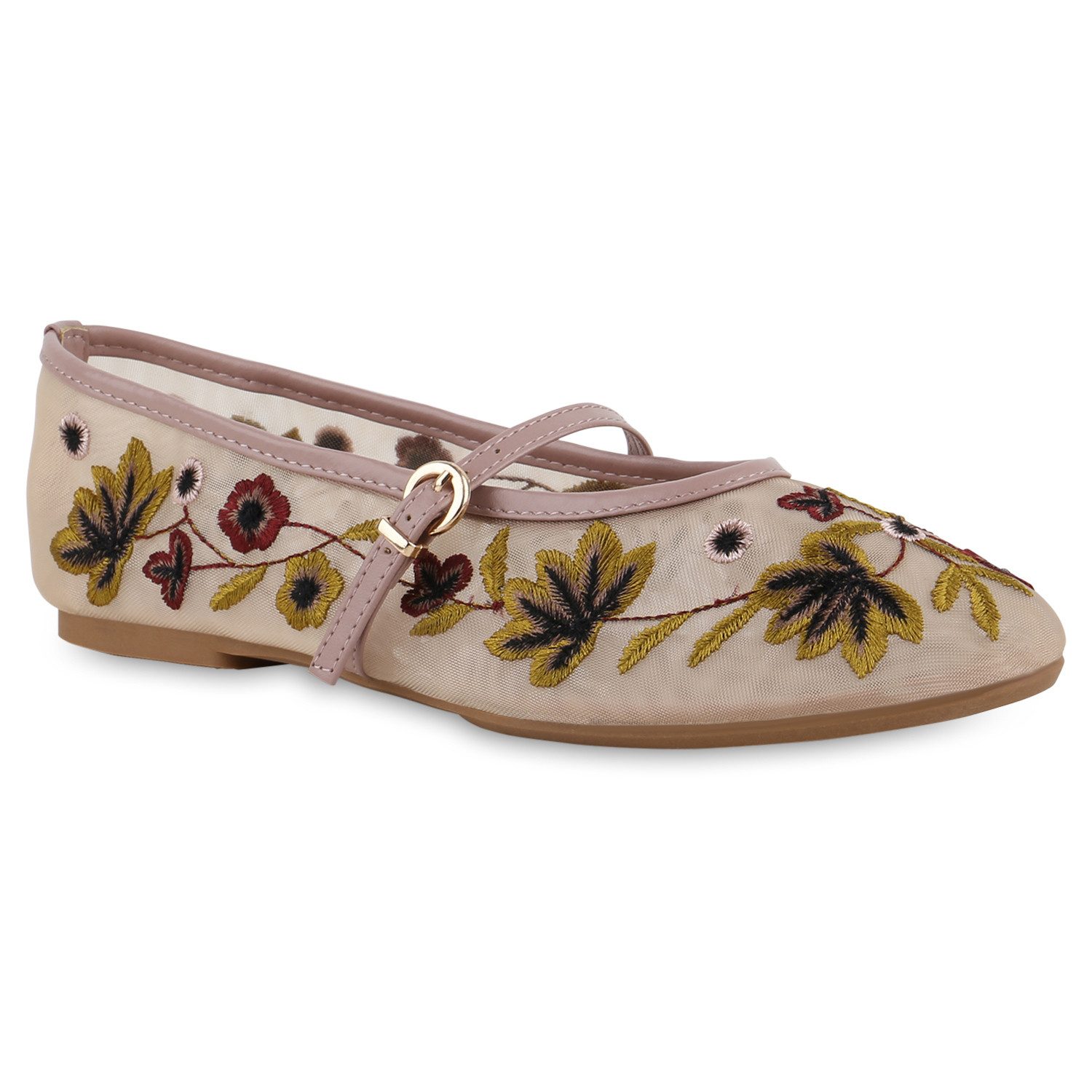 VAN HILL 841723 Ballerina Damen Riemchenballerinas Балетки Blumen Stickereien