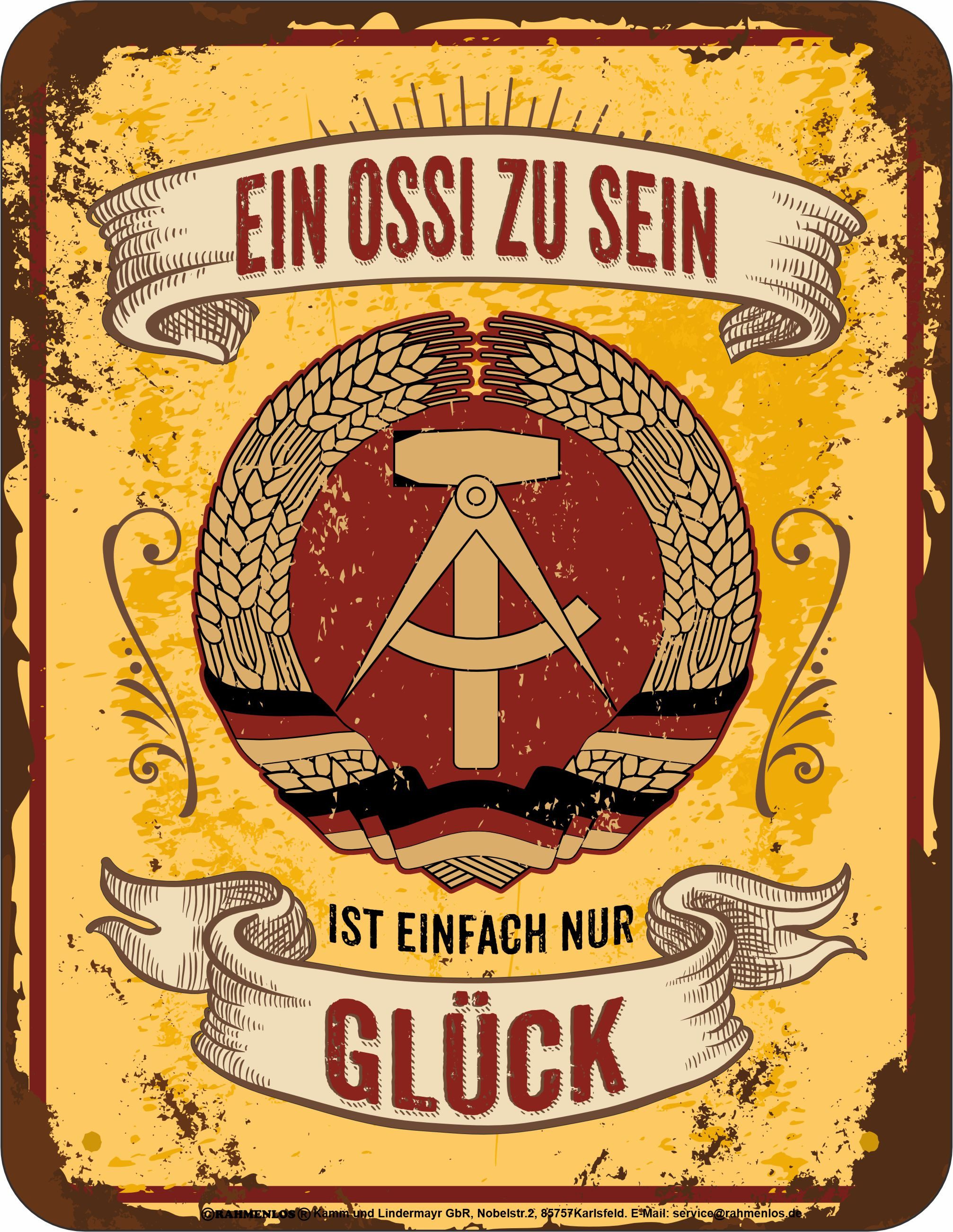 Metallschild Ossi aus der DDR - hochwertig bedrucktes Blechschild - Größe 22x17 cm