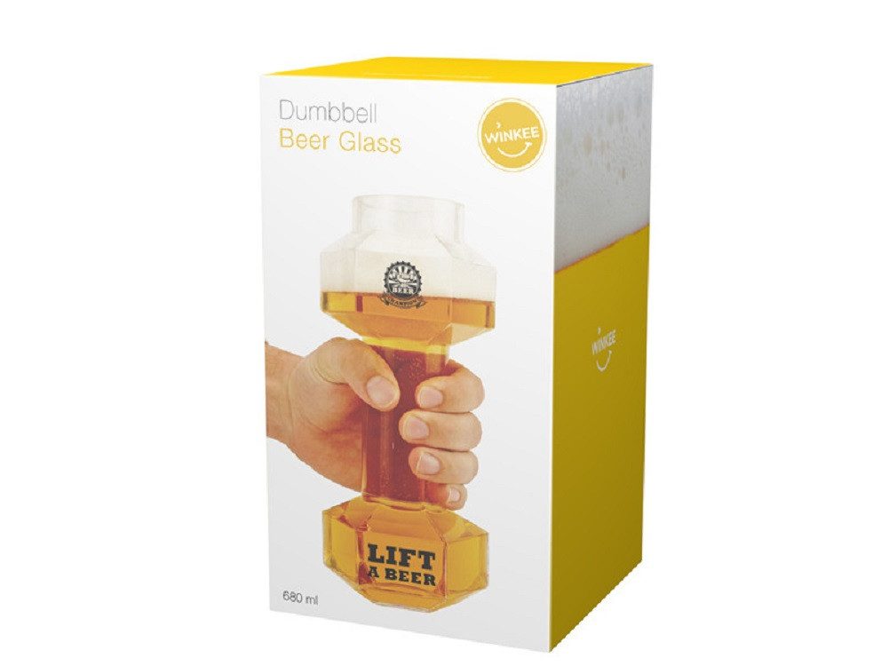 Winkee Bierglas Hantel Gewicht Glas, 1-tlg., Glas, ca. 10,5 x 8,5 x 22 cm, für 680 ml