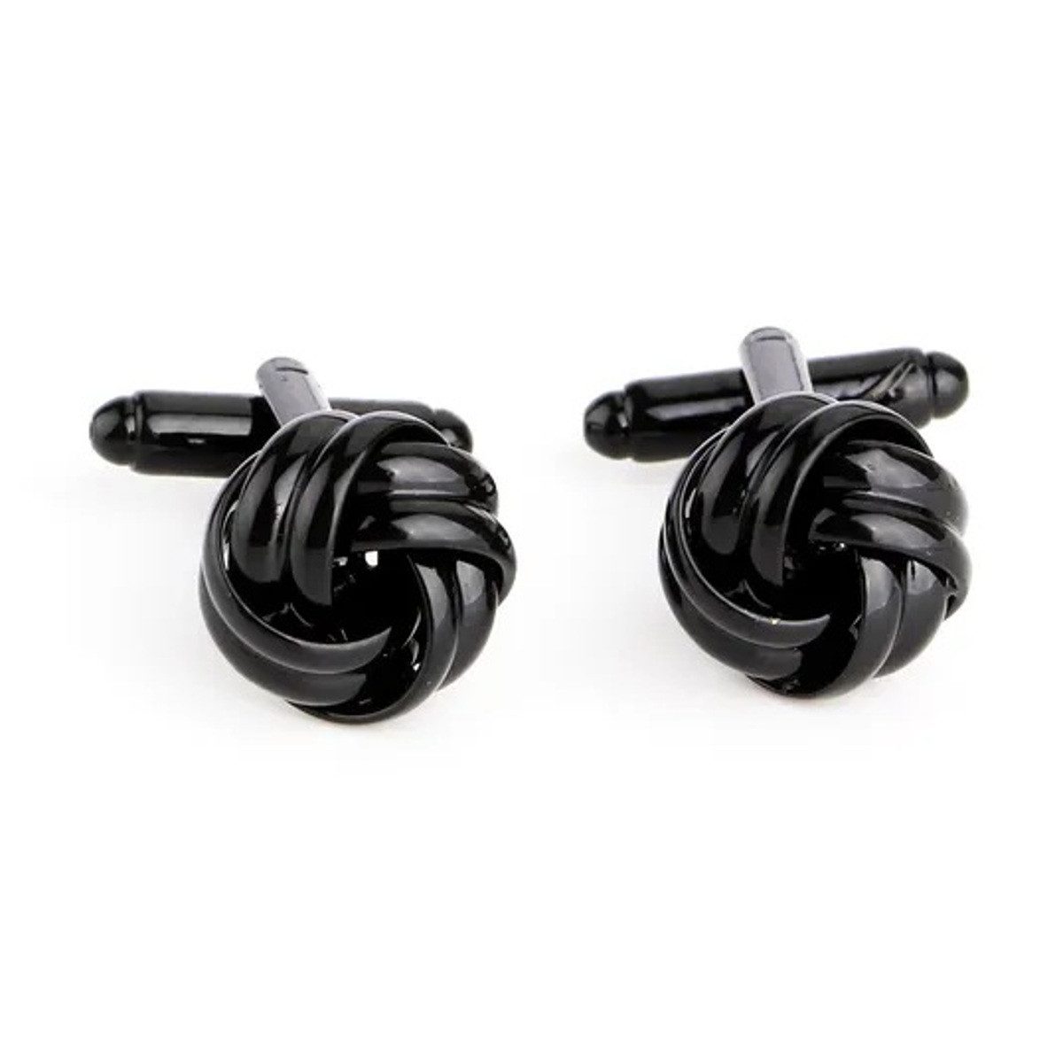 KARMA Manschettenknöpfe Knoten Schwarz rund Klassische Anzug Accessoire (1-Paar), s für Business, Hochzeit & Festliche Anlässe Hemdmanschettenknöpfe