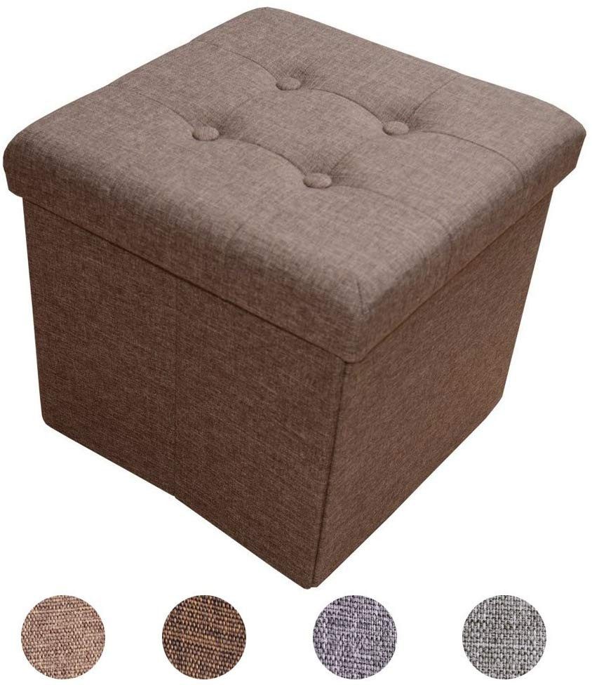 style home Sitzhocker mit Stauraum faltbare Sitzwürfel, Sitzbank Fußhocker für Wohnzimmer Schlafzimmer, Leinen, Braun