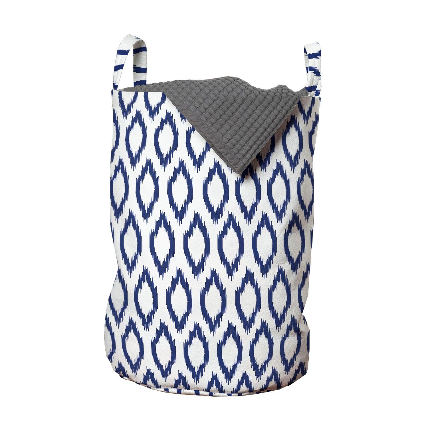 Abakuhaus Wäschesäckchen Wäschekorb mit Griffen Kordelzugverschluss für Waschsalons, Ikat Eastern Blaue Verzierung