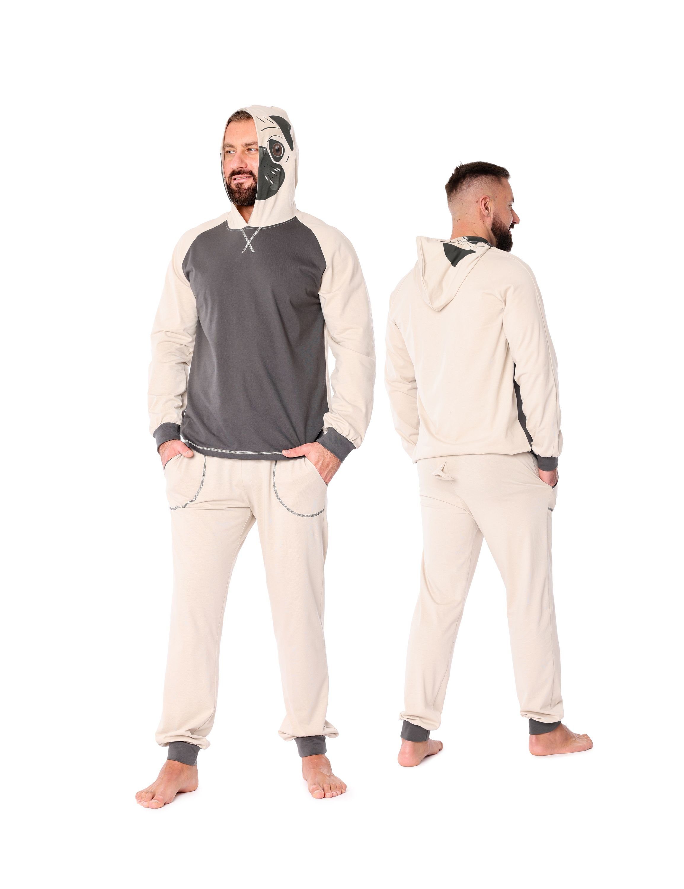 Ladeheid Schlafanzug aus Beige LA40-239 Schlafanzug Herren mit Baumwolle ohne Mops Kapuze Tierkostüm