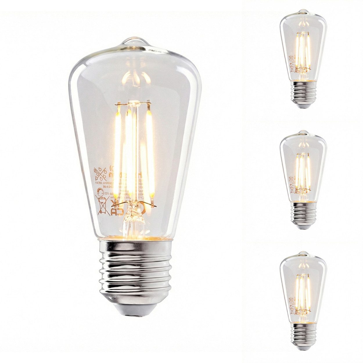 hofstein LED-Leuchtmittel 4er Set Glühbirne Warmweiß 5 Watt 500 Lumen, E27, 2700 Kelvin, Filament