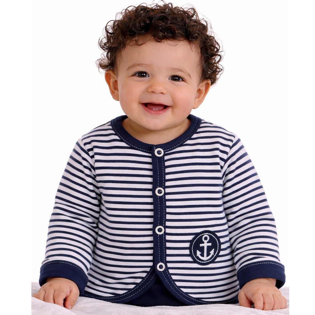 La Bortini Sweatjacke Baby Jacke leichtes Jäckchen gestreift mit Anker doppellagig aus reiner Baumwolle, 44 50 56 62 68 74 80 86 92 98