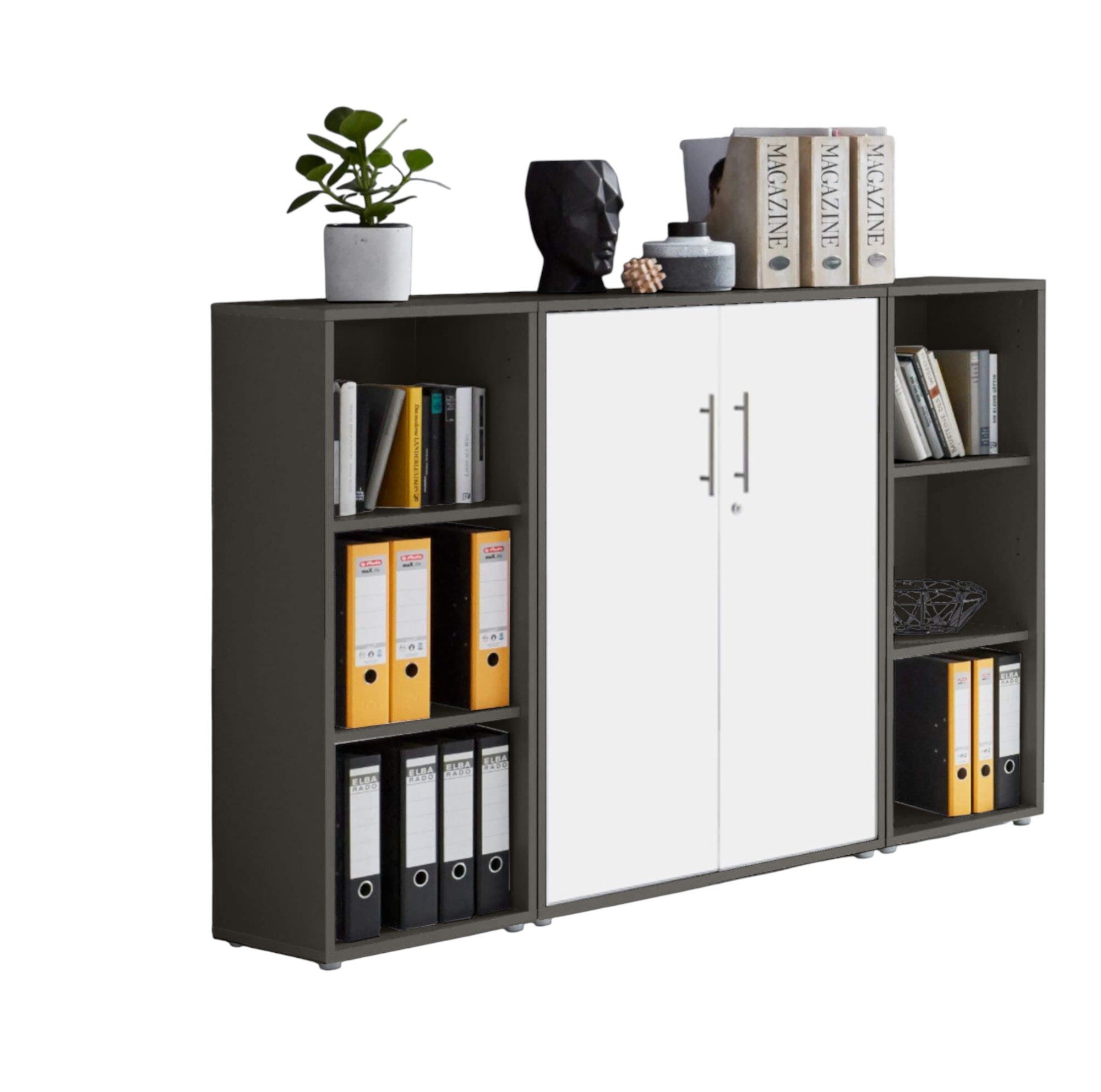 BMG Möbel Aktenschrank Office Edition Set2 (3-teiliges Büroschrank-Set, Mehrzweckschrank, bestehend aus 2x Aktenregal, 1x Aktenschrank) mit abschließbaren Türen, wählbar aus 26 Farbkombinationen
