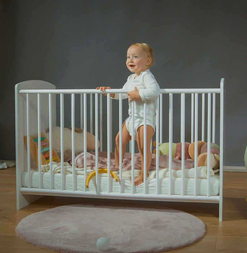 Alavya Home® Babybett »STORM I 2 in 1 Kinderbett umbaubar zum Juniorbett«, für Mädchen und Jungen aus massivem FSC zertifizierter Kiefernholz
