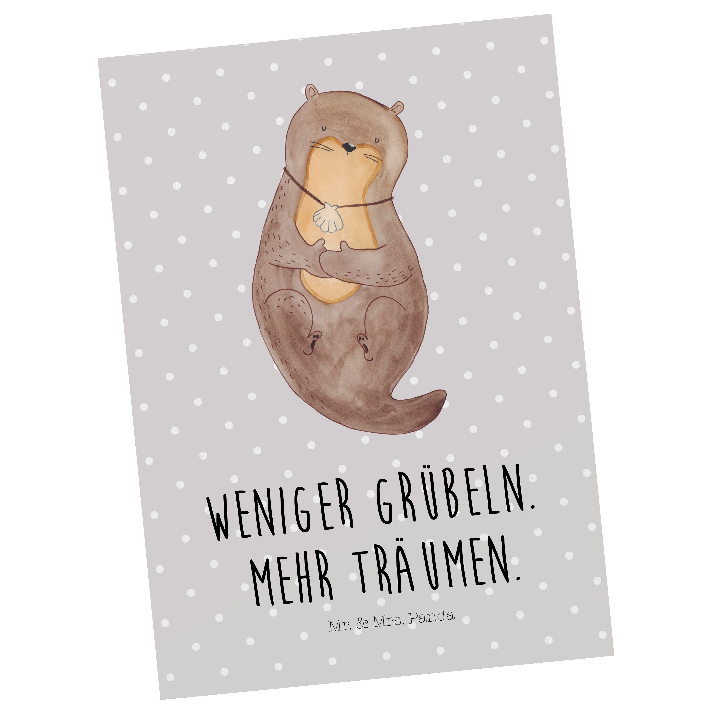 & Otterliebe, Muschelmedaillon mit Panda Grau - Postkarte - Pastell Otter Geschenk, Mrs. Mr. See