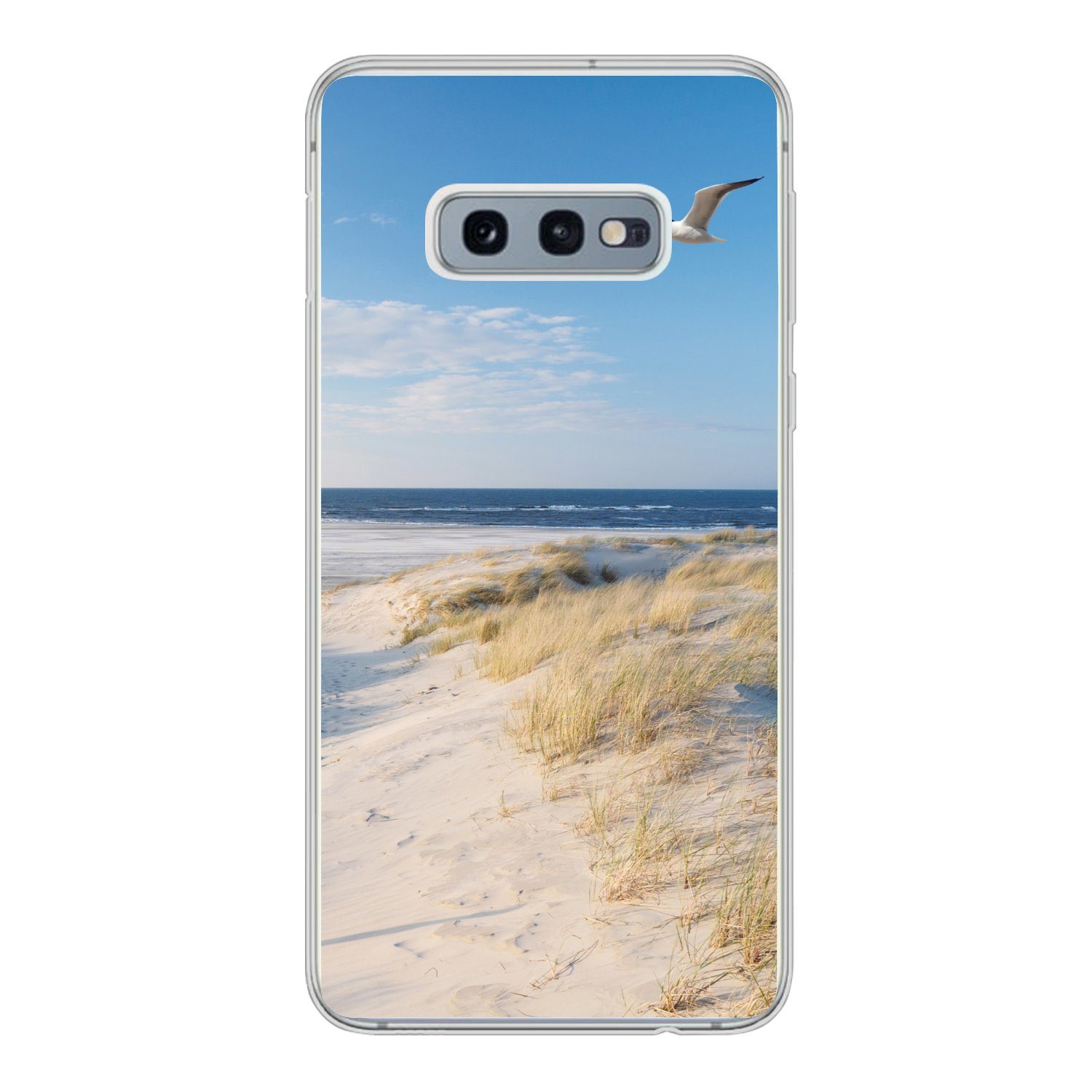 MuchoWow Handyhülle für Samsung Galaxy S10e Düne - Möwe - Strand - Meer - Sonne, Phone Case, Silikon, Schutzhülle Dünn