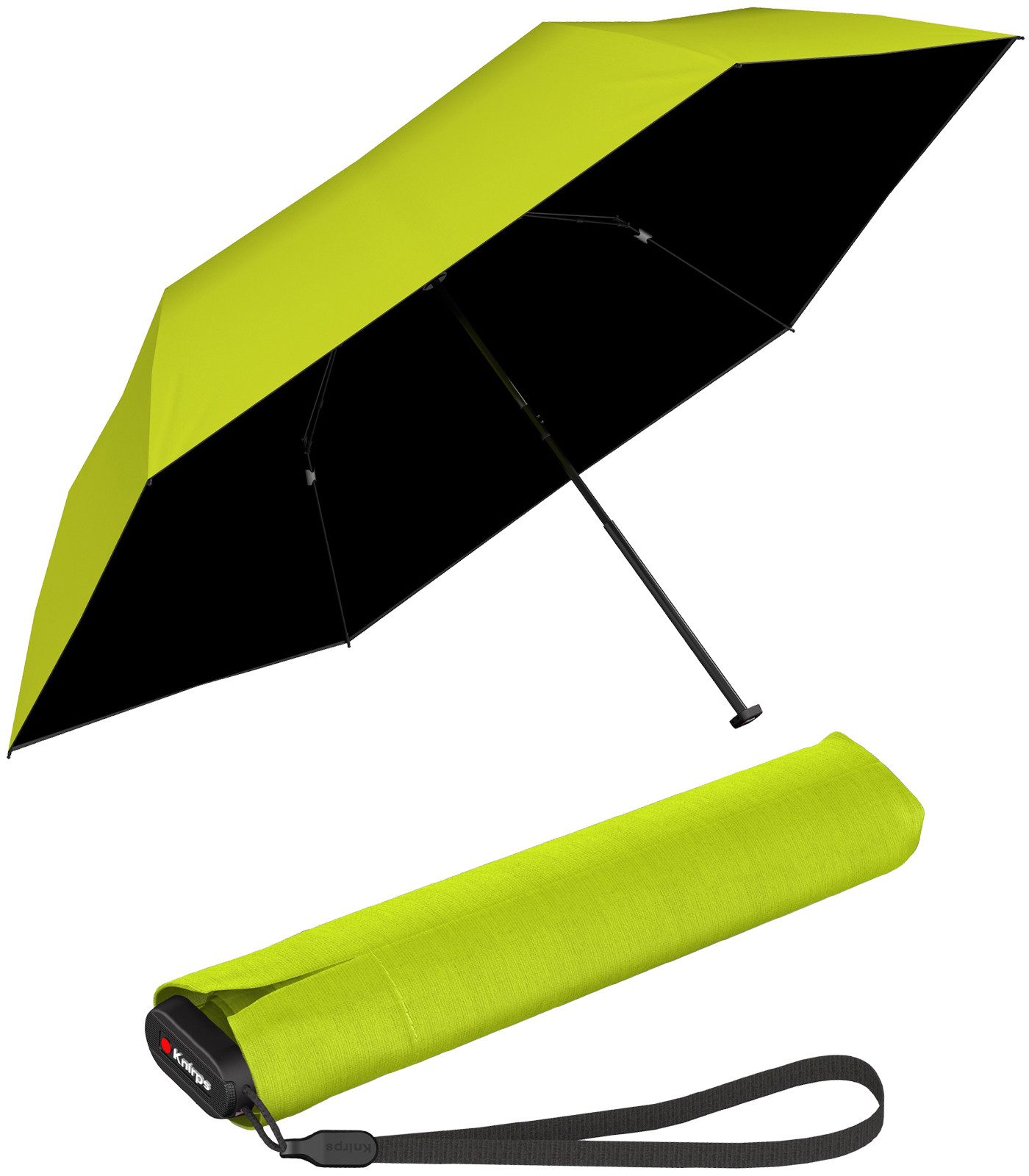 Knirps® Taschenregenschirm US.050 Ultra Light Slim Manual - UV coated, mit UV- und Hitzeschutz, schwarz-limette