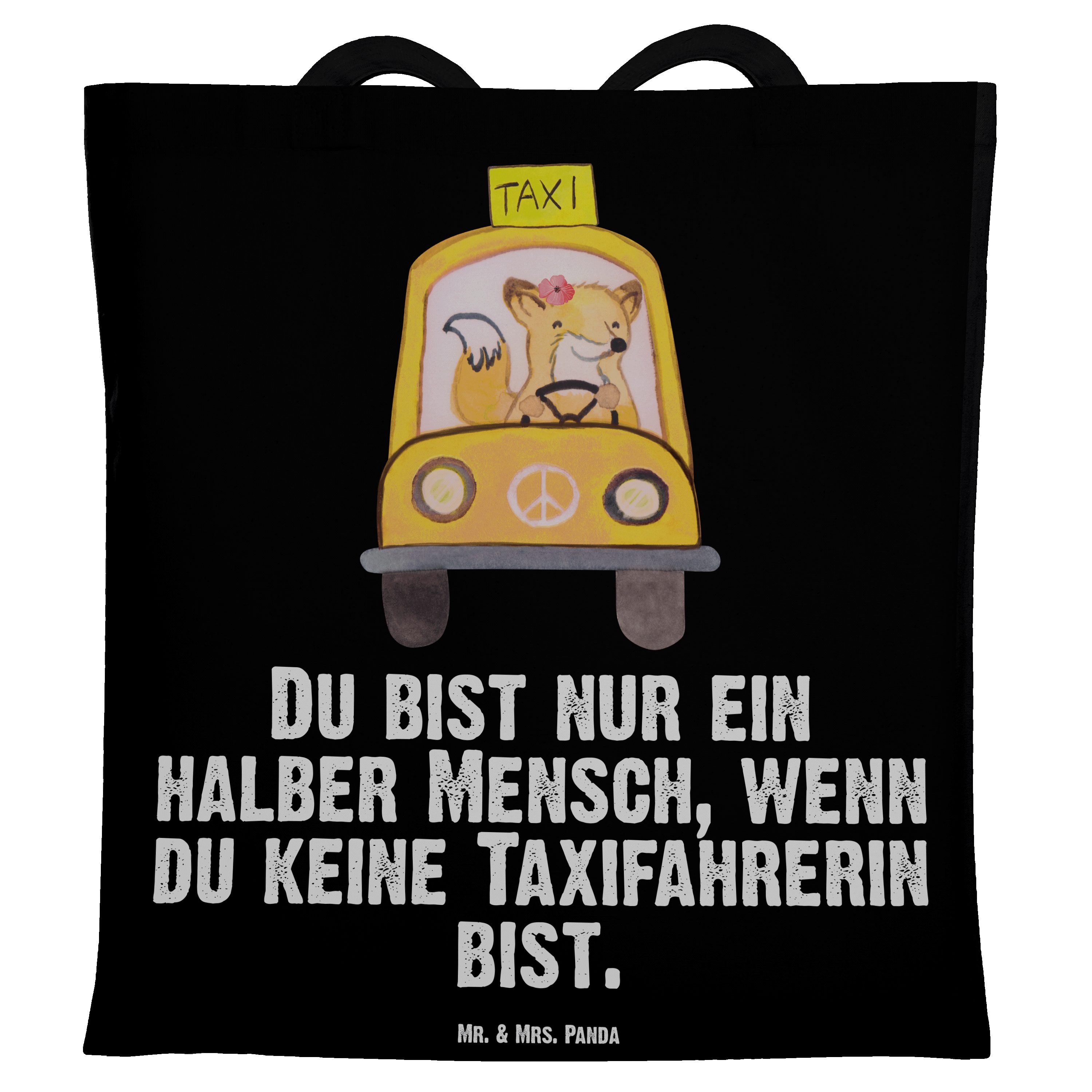 Mr. & Mrs. Panda Tragetasche Taxifahrerin mit Herz - Schwarz - Geschenk, Beutel, Schenken, Mitarbe (1-tlg)