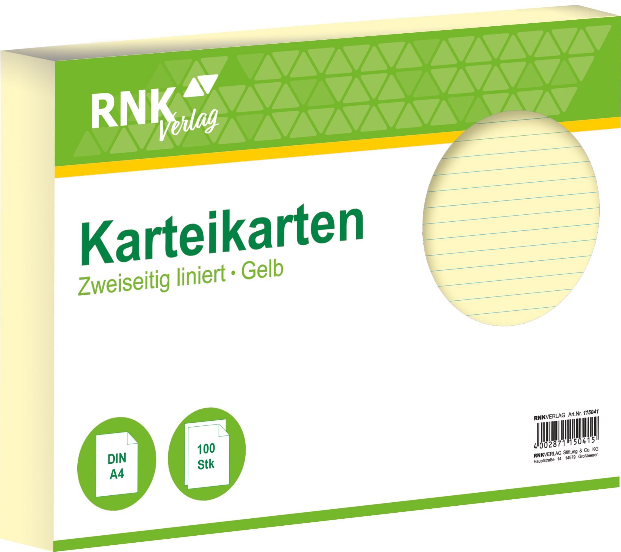 RNK Karteikarten RNK Karteikarte A4 liniertt gelb 100St blaue Kopflinie