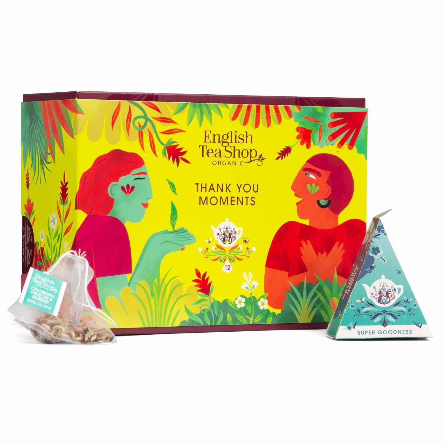English Tea Shop Tee Geschenkbox "Thank You" BIO Tee Kollektion, 12 Pyramiden Beutel, 3 herausragende BIO-Teemischungen.
