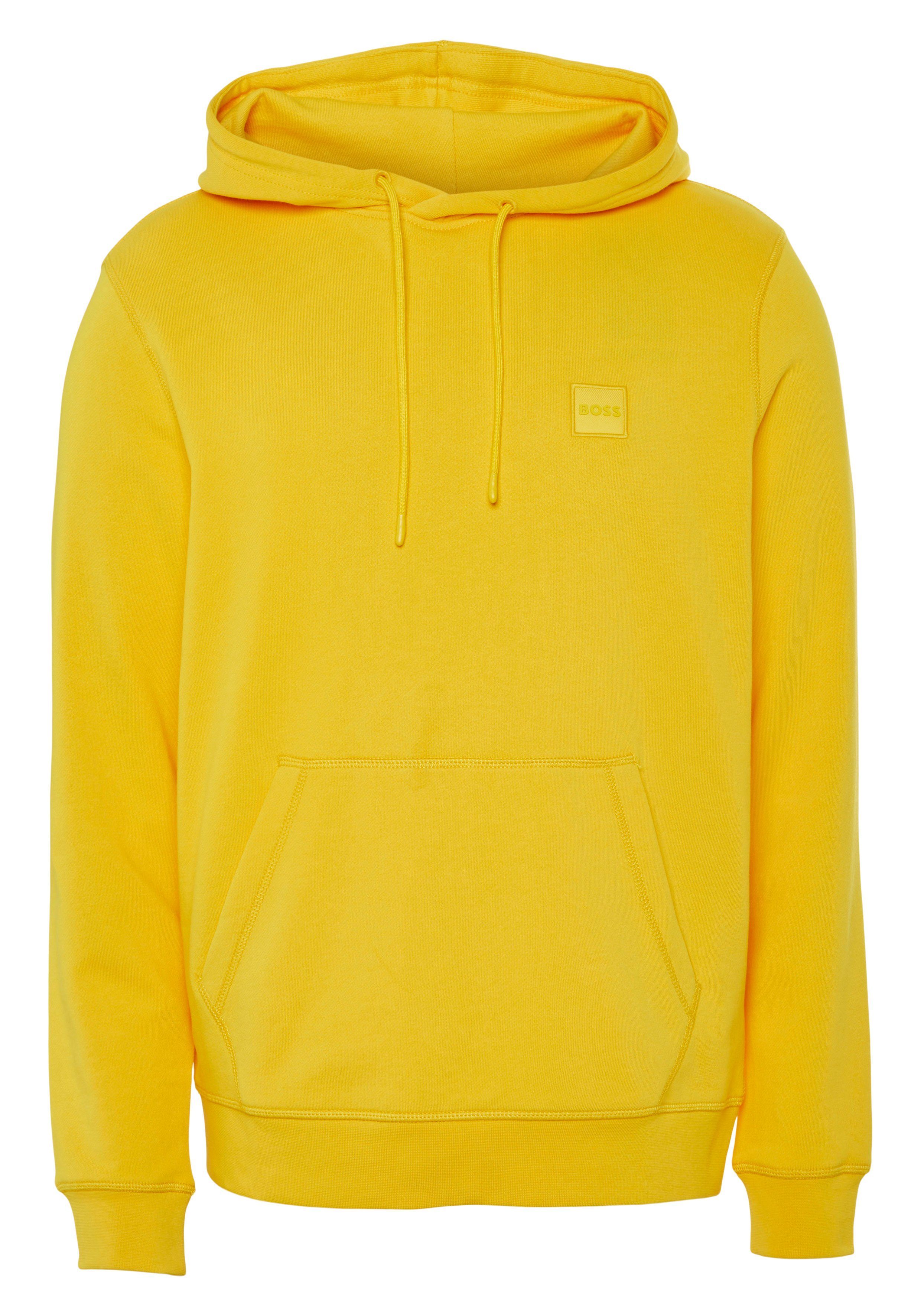 Wetalk ORANGE BOSS Markenlabel Kapuzensweatshirt mit (1-tlg) light/pastell_yellow gesticktem BOSS