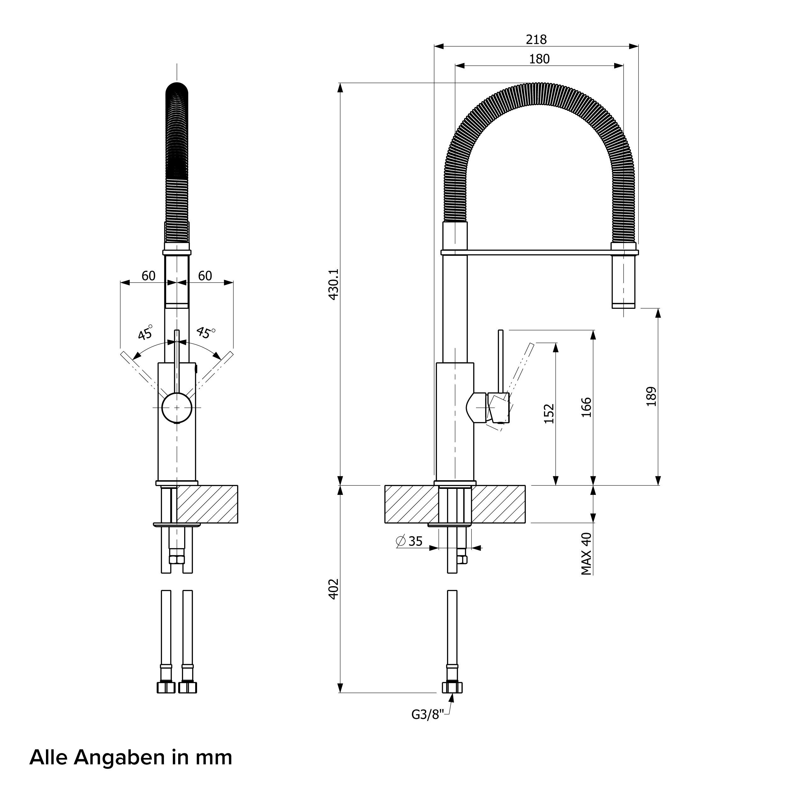 Thumbnail - CHRIS BERGEN Küchenarmatur Design Spültischarmatur Wasserhahn Küche schwenkbar, mit abnehmbarer Pendelbrause