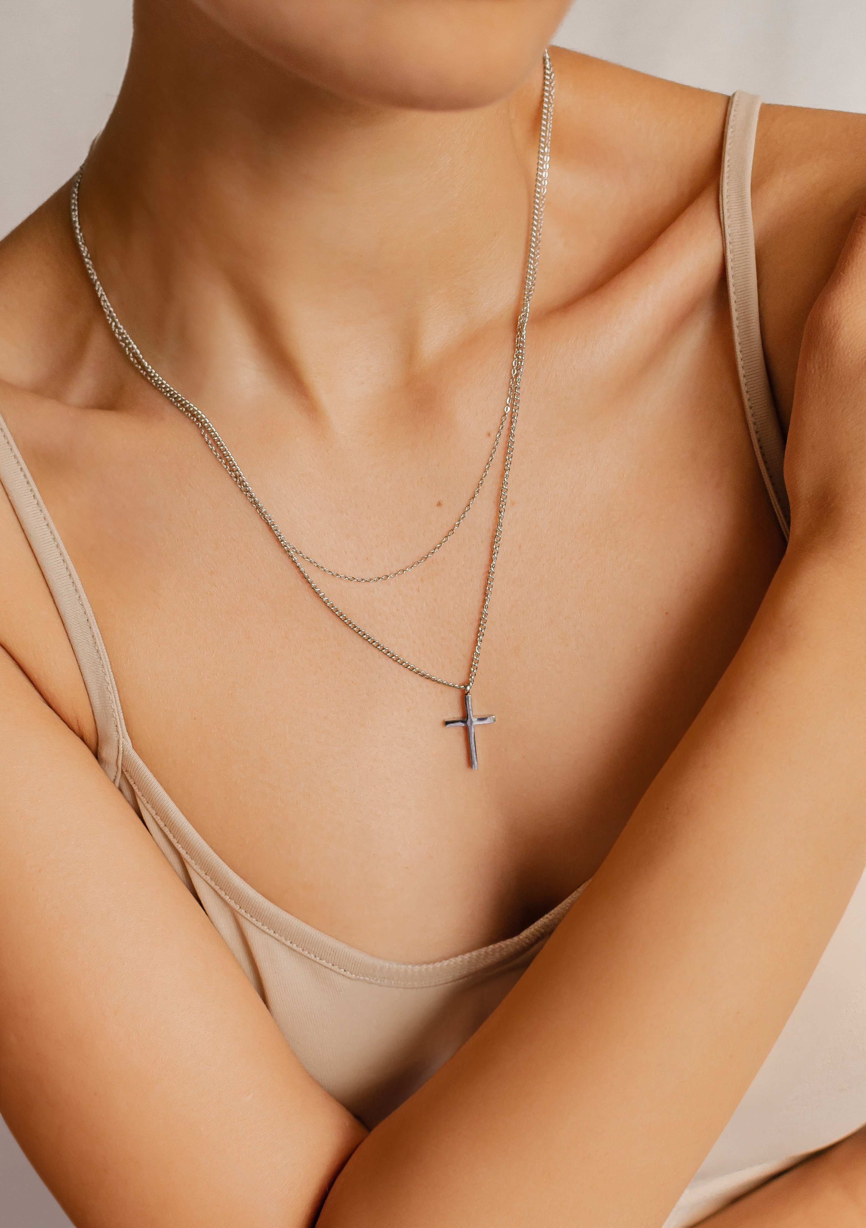 Hey Happiness Kreuzkette Layer Kette mit Kreuz, wasserfest, Delikate Edelst günstig online kaufen