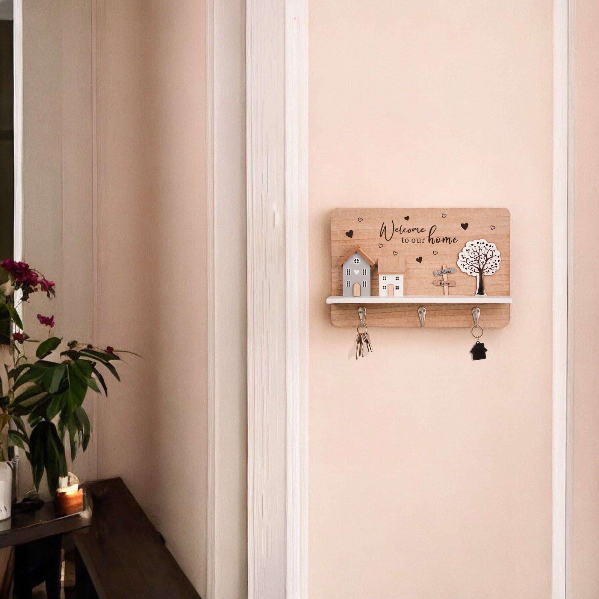 UNUS HOME Wanddekoobjekt Schlüsselhalter Schlüsselbrett (natur), Liebevolle günstig online kaufen