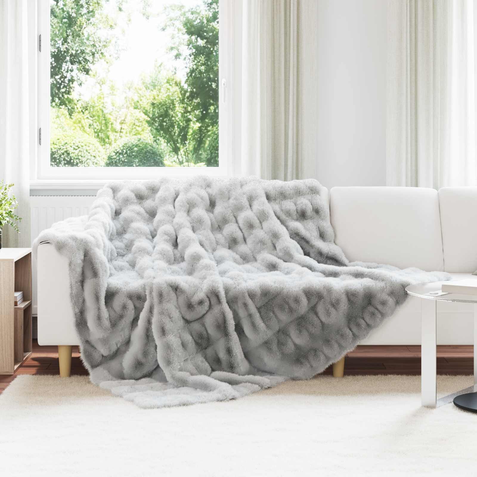 vidaXL Bettüberwurf Rutschfeste Decke aus Kunstkaninchenfell Olite Grau Polyester
