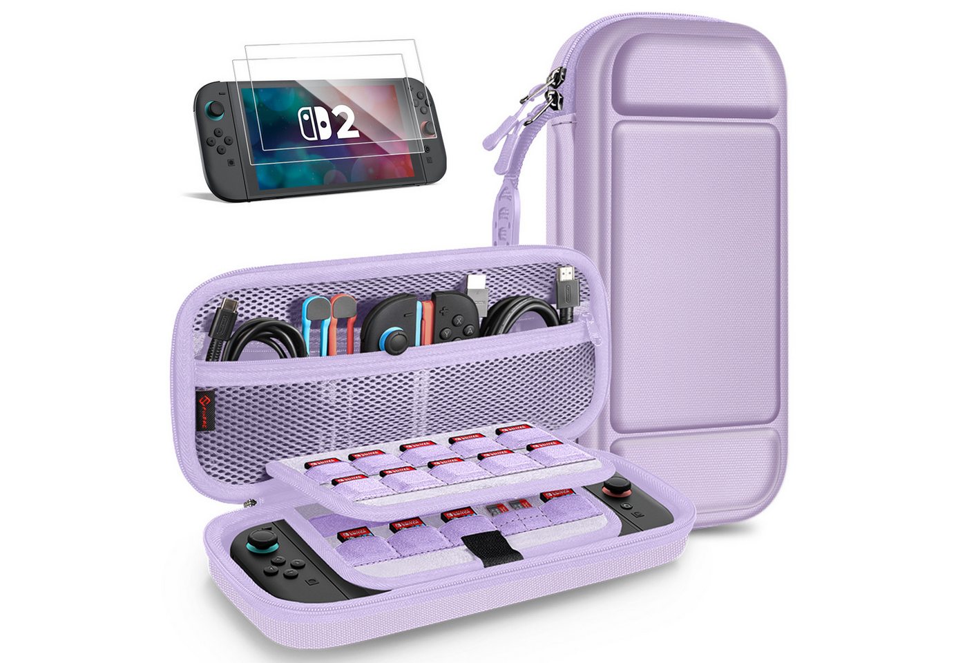 Fintie Nintendo-Schutzhülle Tasche mit 2 Panzerglas für Nintendo Switch 2(2025), 2-in-1 Zubehörset, mit 2 Stücke Schutzfolie, 1 Tragetasche mit großem Fassungsvermögen