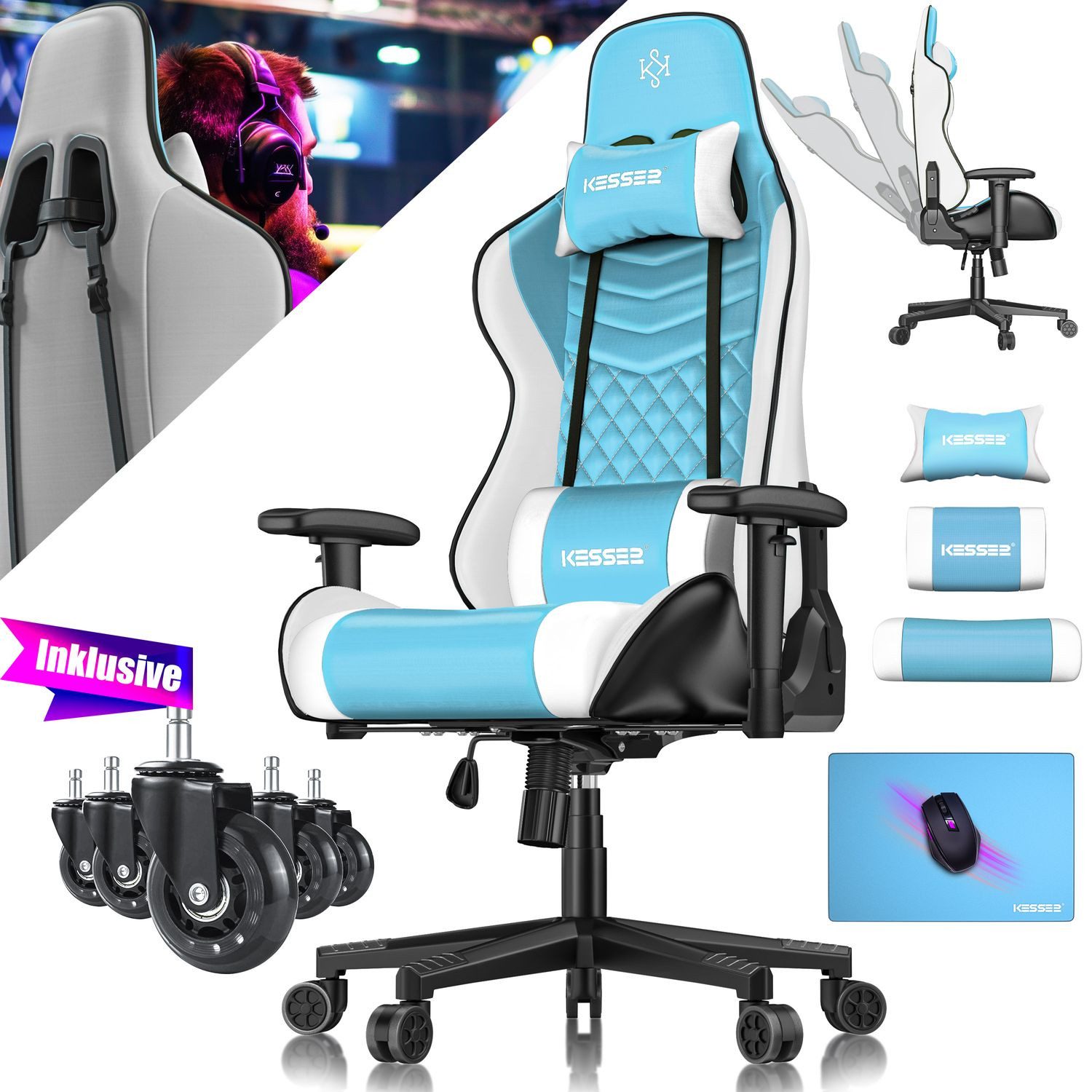 KESSER Gaming Chair, Ergonomisch Gamingstuhl 150kg belastbar Bürostuhl Lend günstig online kaufen
