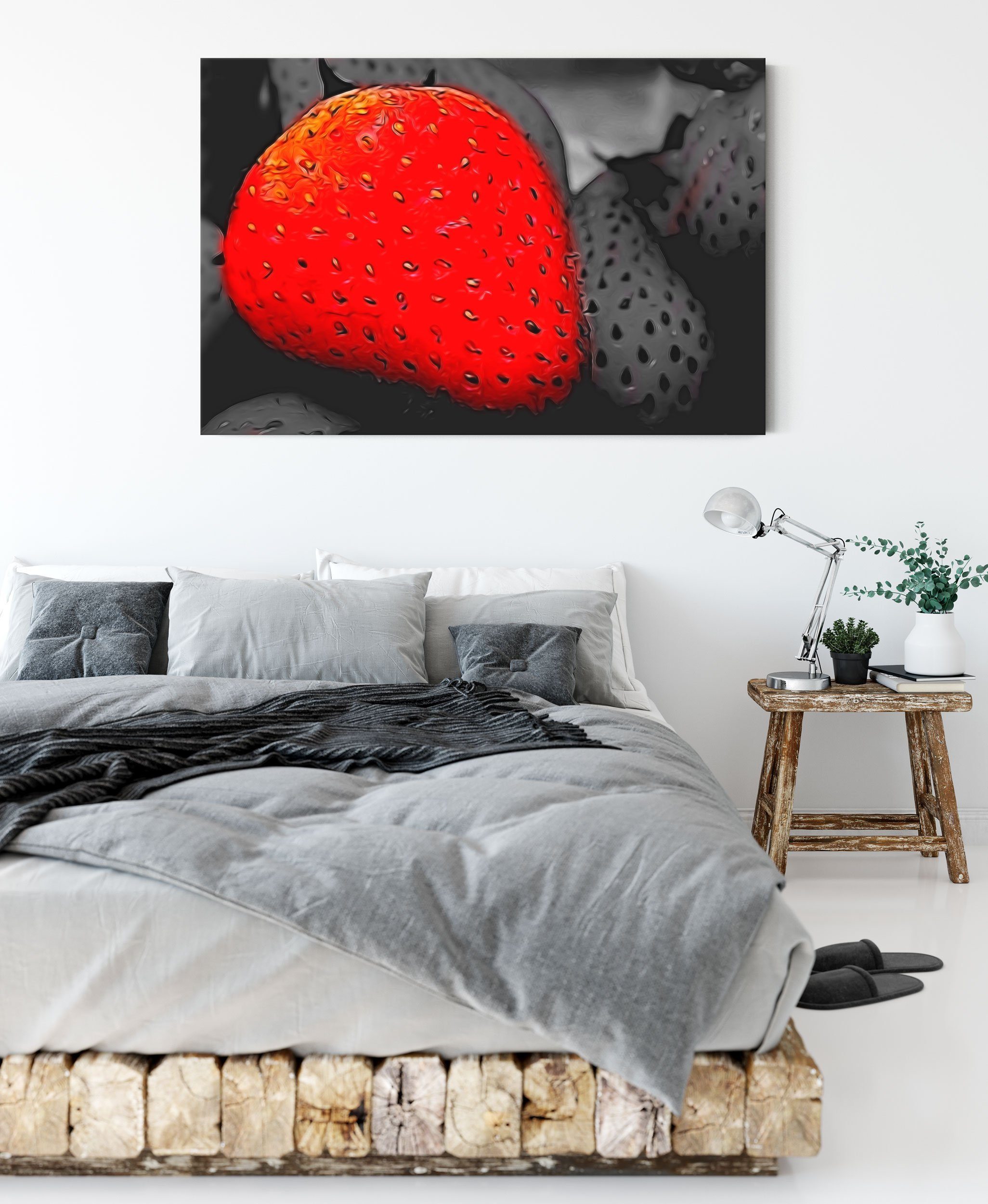 bespannt, große inkl. St), Erdbeeren, reife Leinwandbild große fertig Zackenaufhänger Erdbeeren Pixxprint (1 reife Leinwandbild