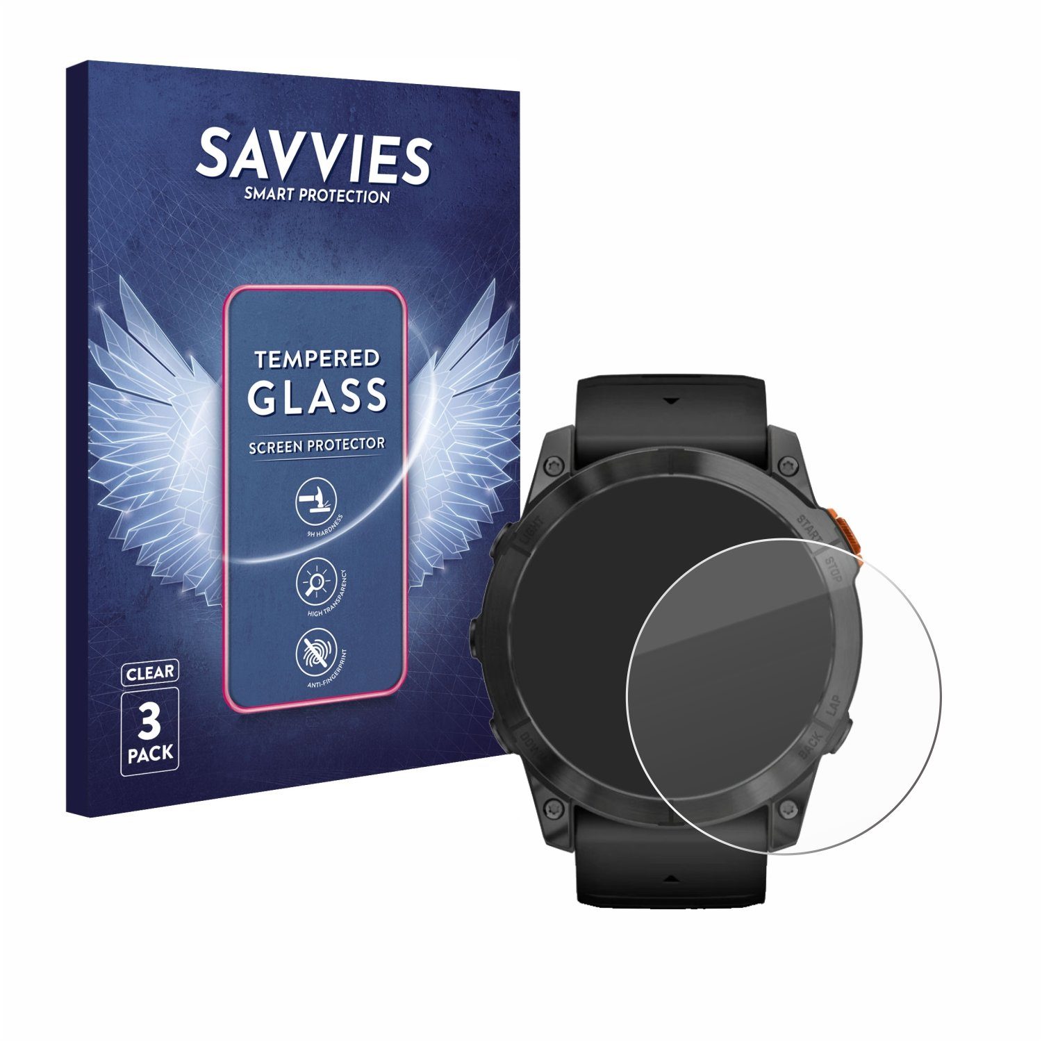 Savvies Displayschutzglas Schutzglas für Garmin Fenix 7X Pro Solar (51 mm), 3 Stück, Displayschutz 9H Glas Klar Transparent