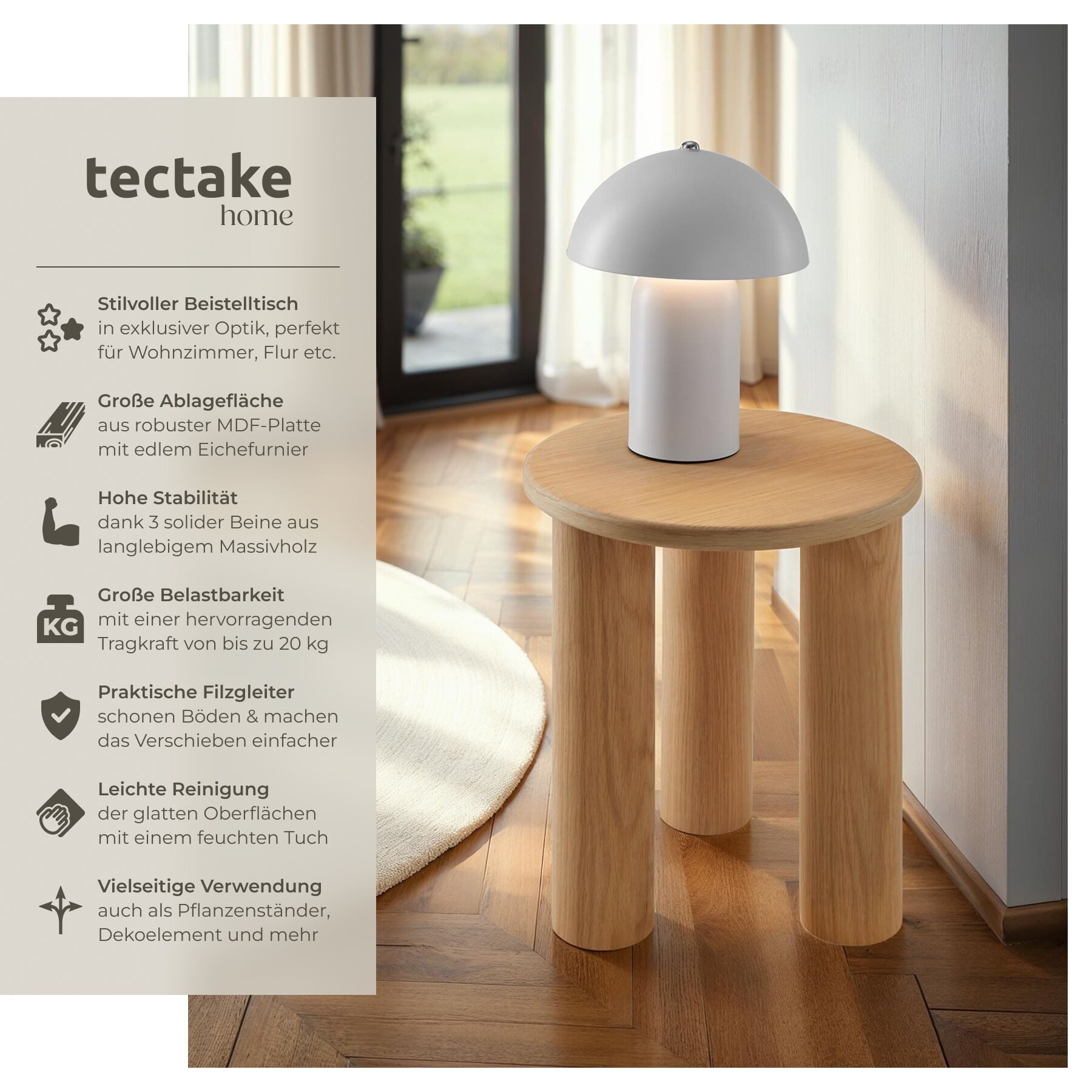 tectake Beistelltisch Couchtisch Sisi, rund, Beine aus Massivholz, pflegele günstig online kaufen