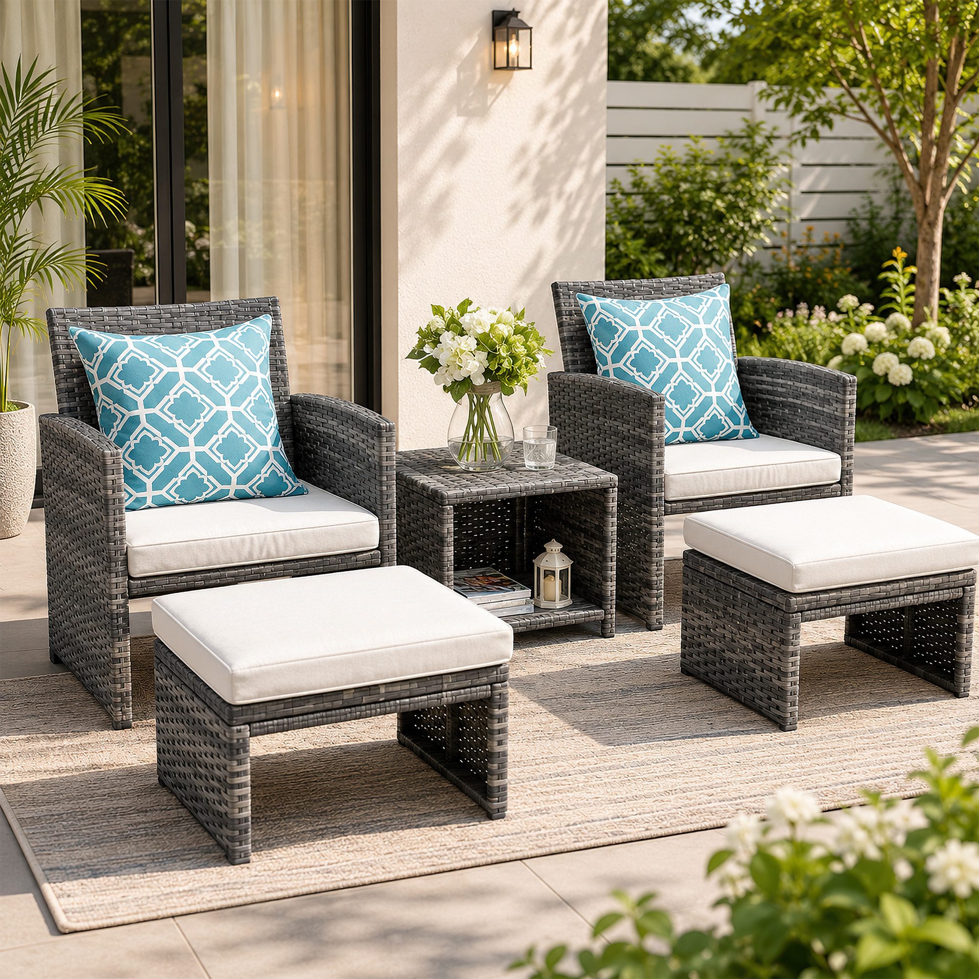 Balkonset Balkonmöbel-Set, 5-tlg Rattan Gartenmöbel-Set